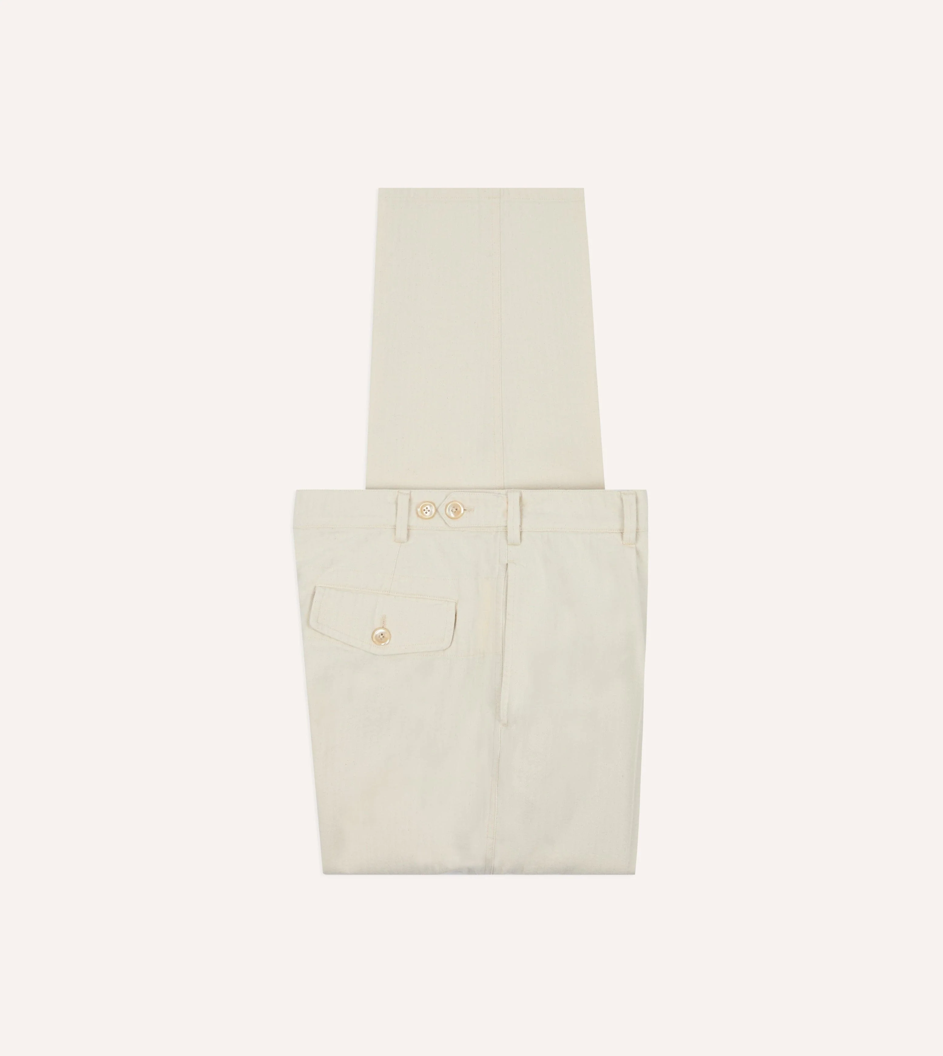 Ecru Herringbone Twill Cotton Games Trouser