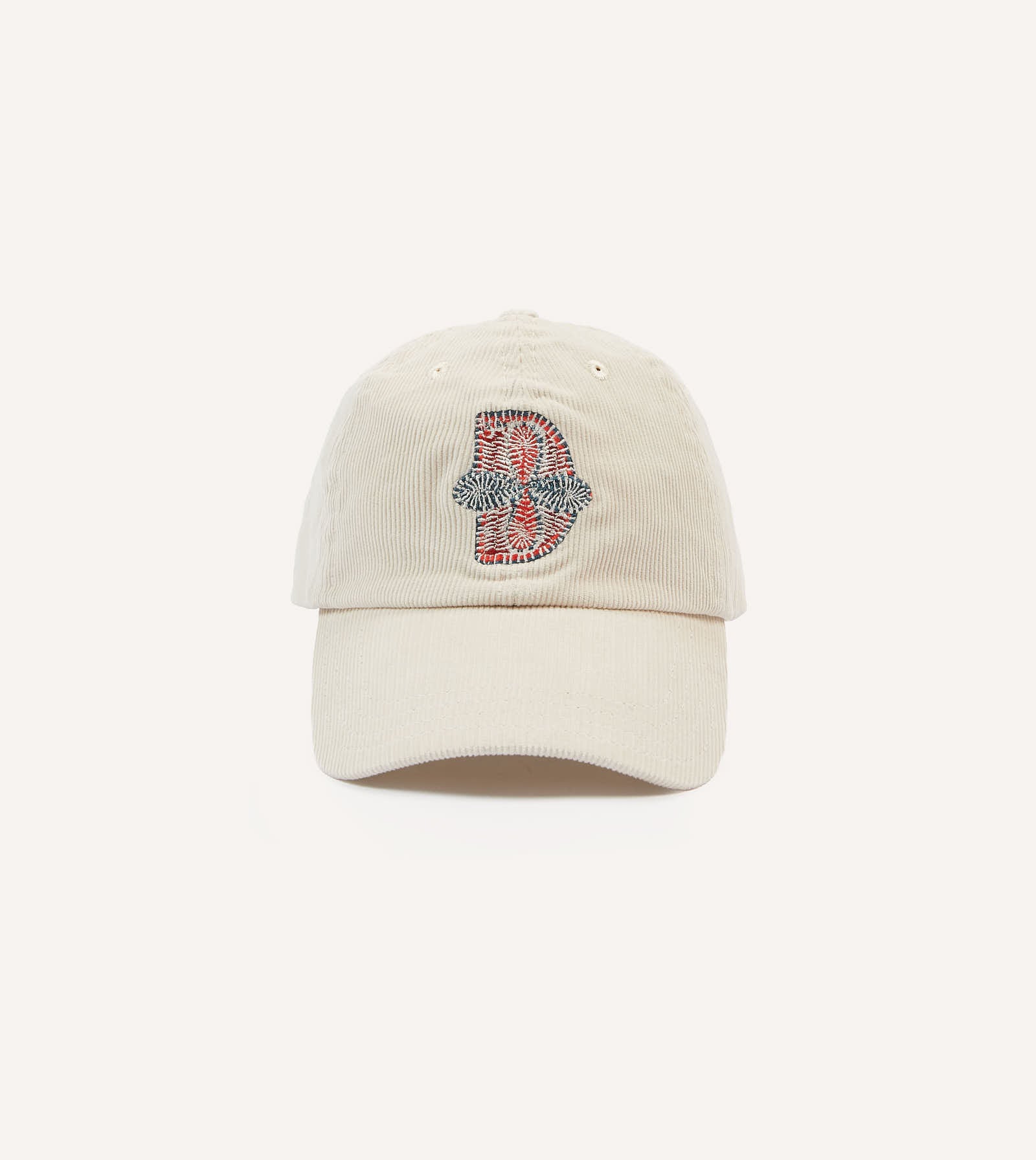 Ecru Kantha Flower Emblem Cotton Baseball Cap