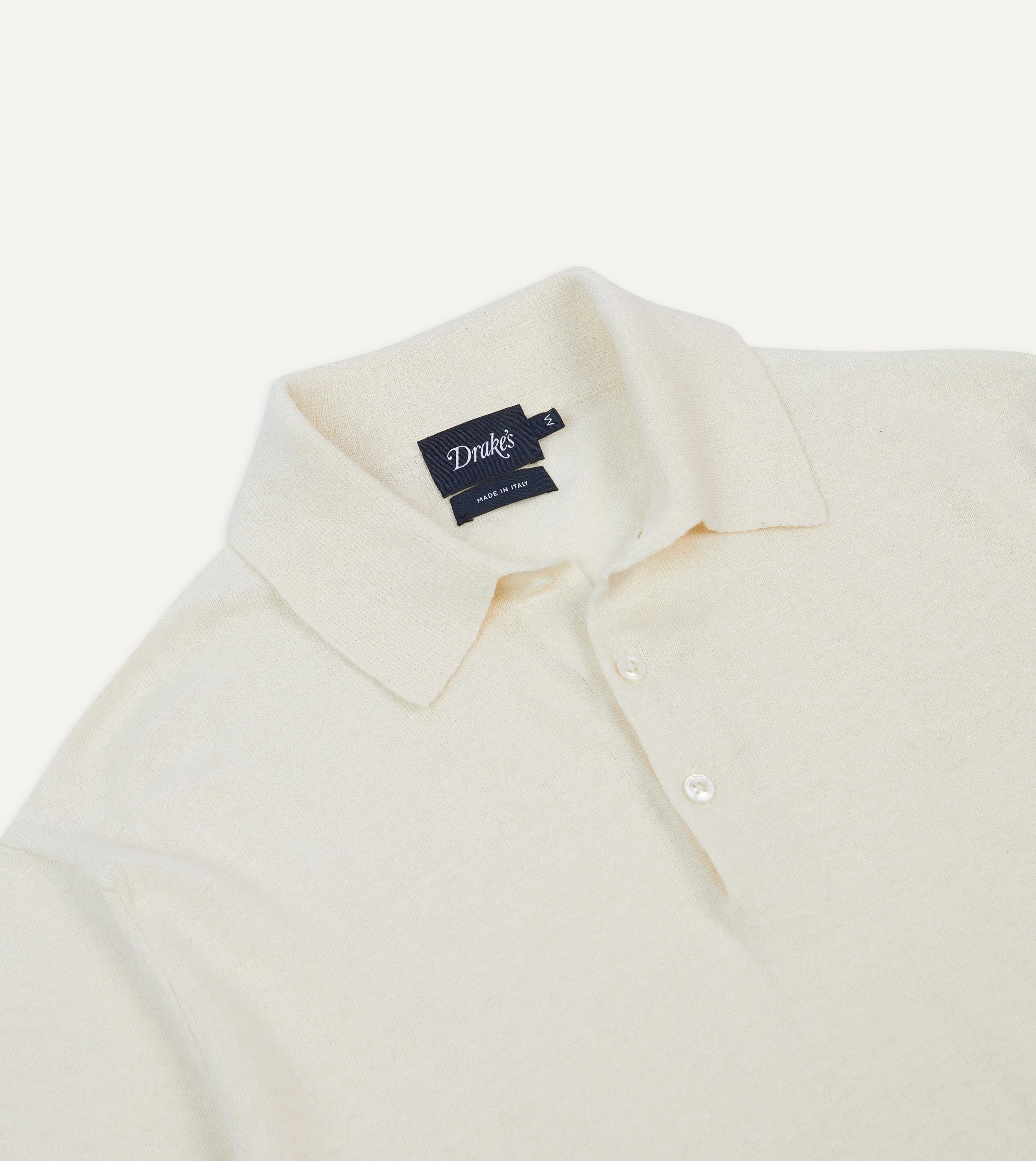 Ecru Knitted Crepe Cotton Short-Sleeve Polo Shirt - Image 3