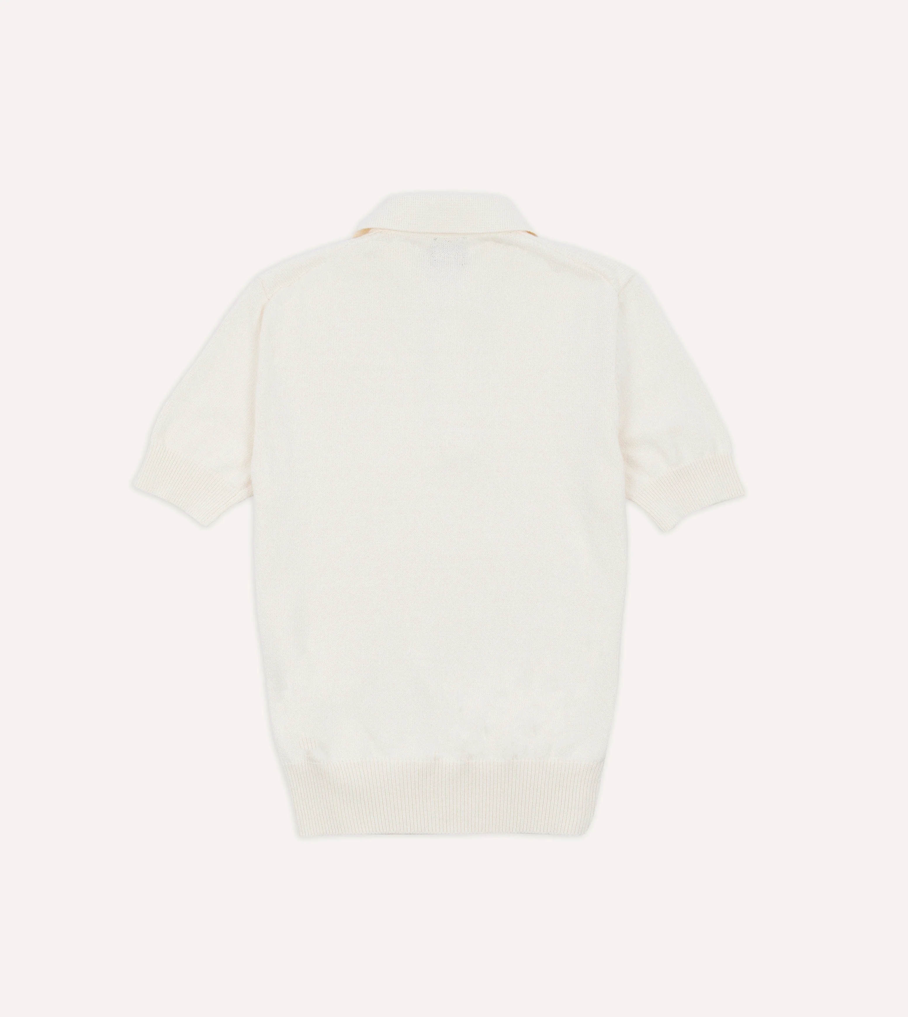 Ecru Knitted Crepe Cotton Short-Sleeve Polo Shirt - Image 4