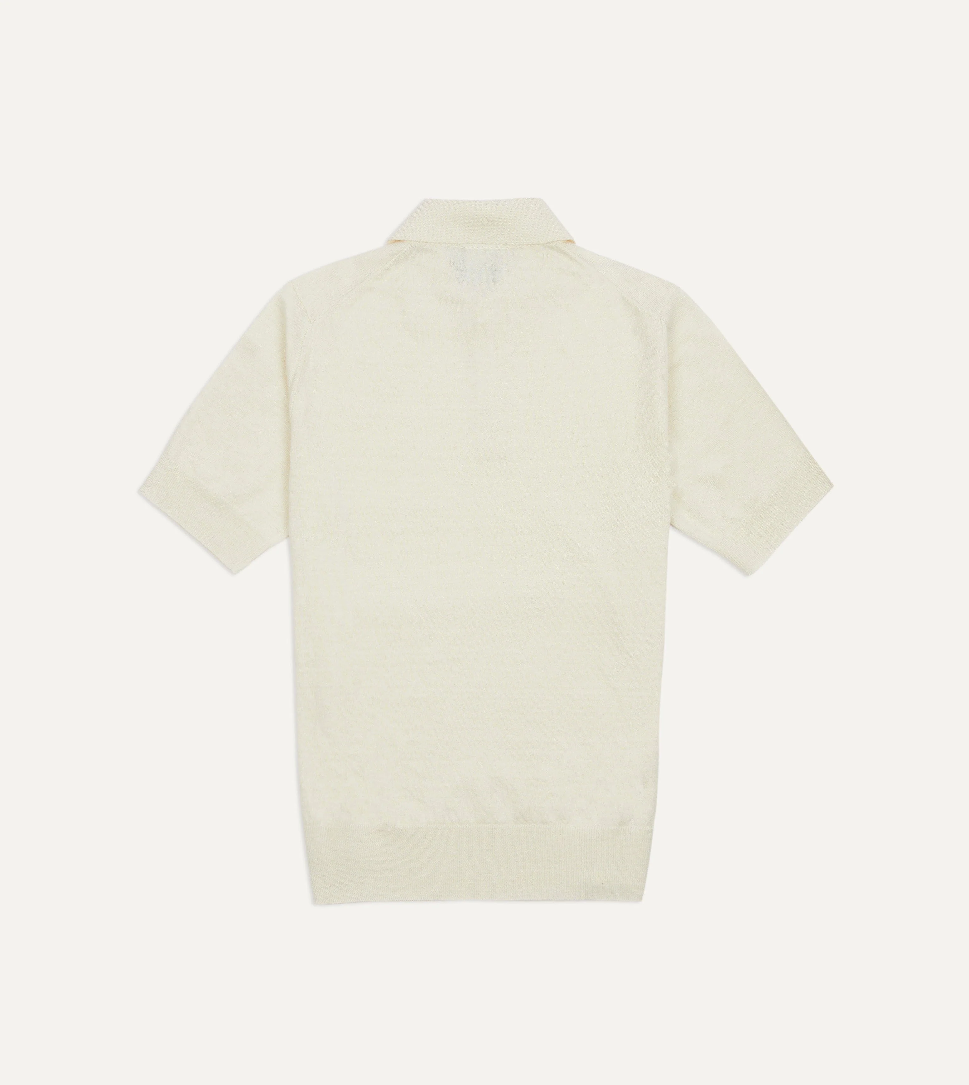 Ecru Knitted Linen-Cotton Short-Sleeve Polo Shirt - Image 4