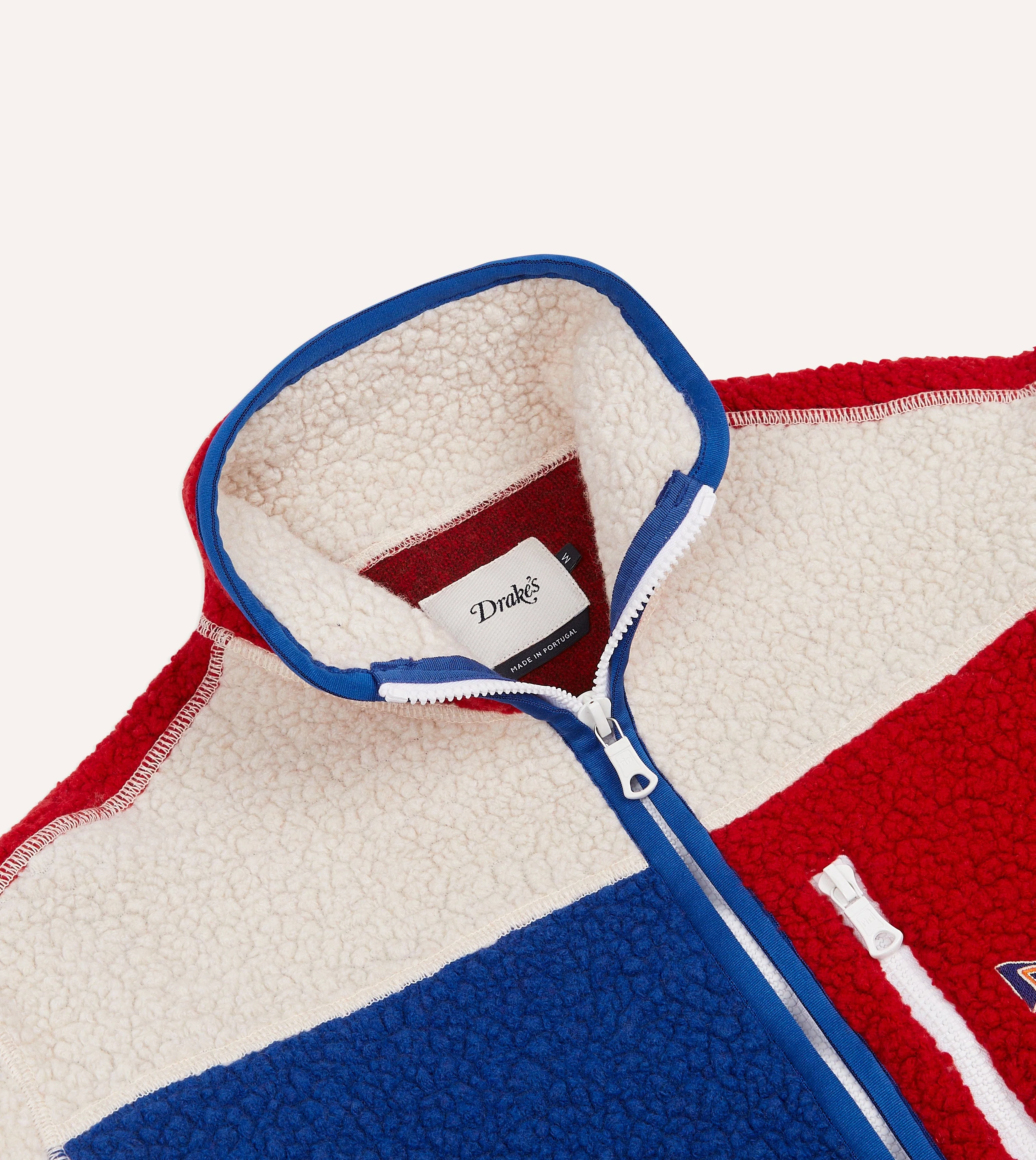 Ecru, Red and Blue Boucle Wool Zip Fleece Jacket - Image 3