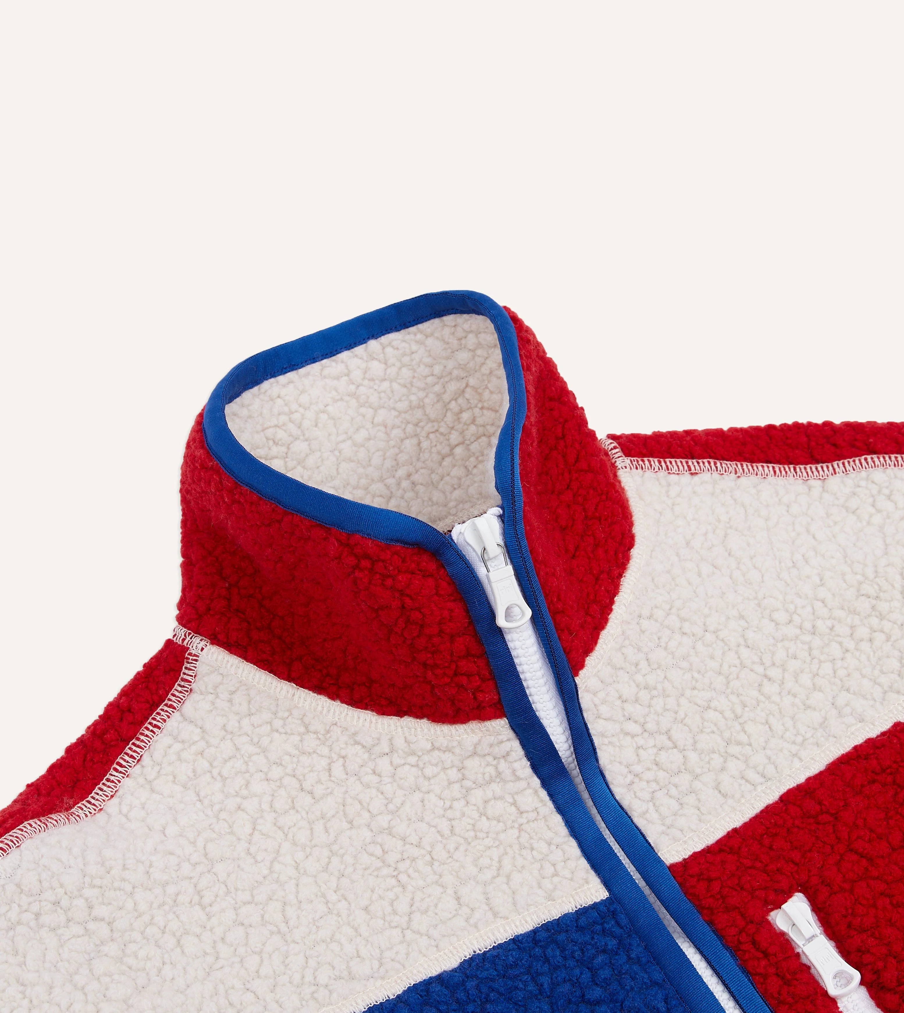 Ecru, Red and Blue Boucle Wool Zip Fleece Jacket - Image 4