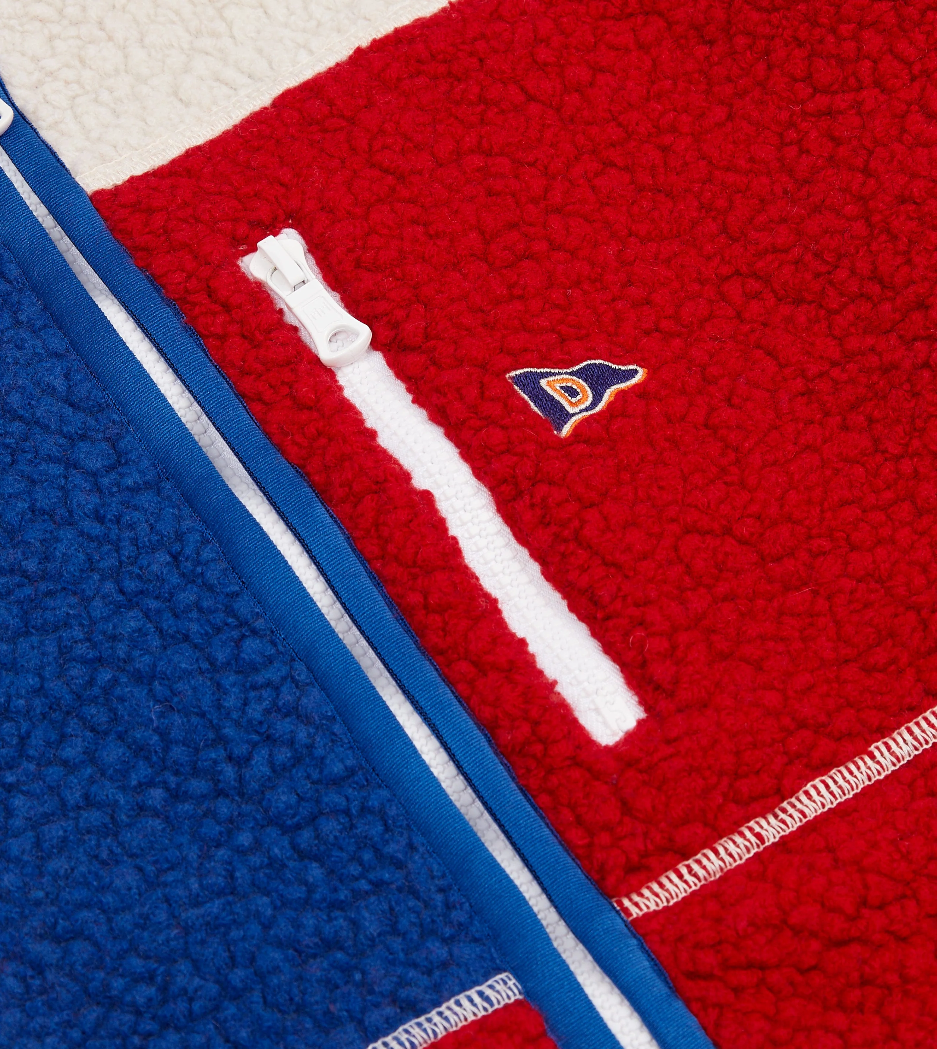 Ecru, Red and Blue Boucle Wool Zip Fleece Jacket - Image 5
