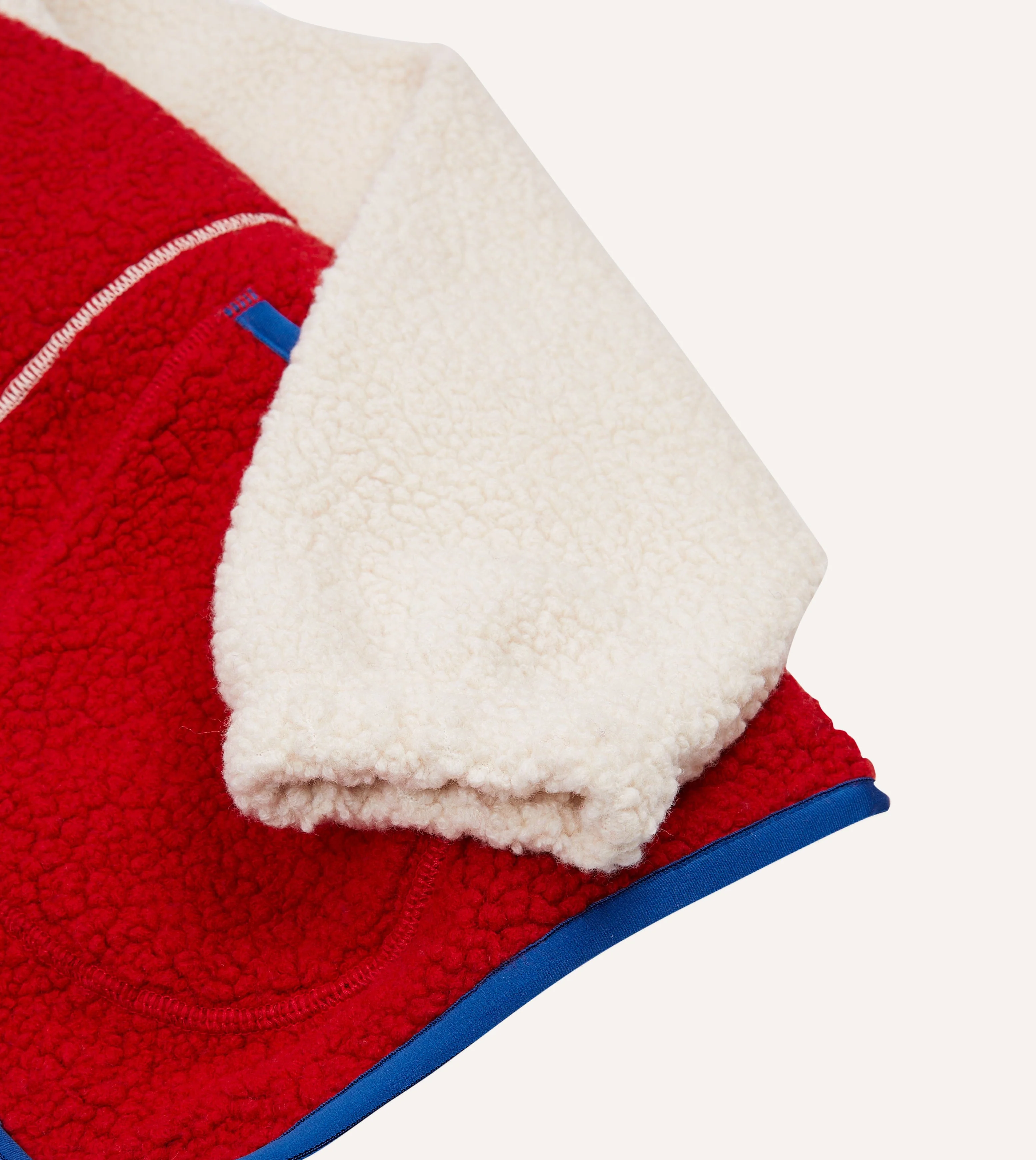 Ecru, Red and Blue Boucle Wool Zip Fleece Jacket - Image 7