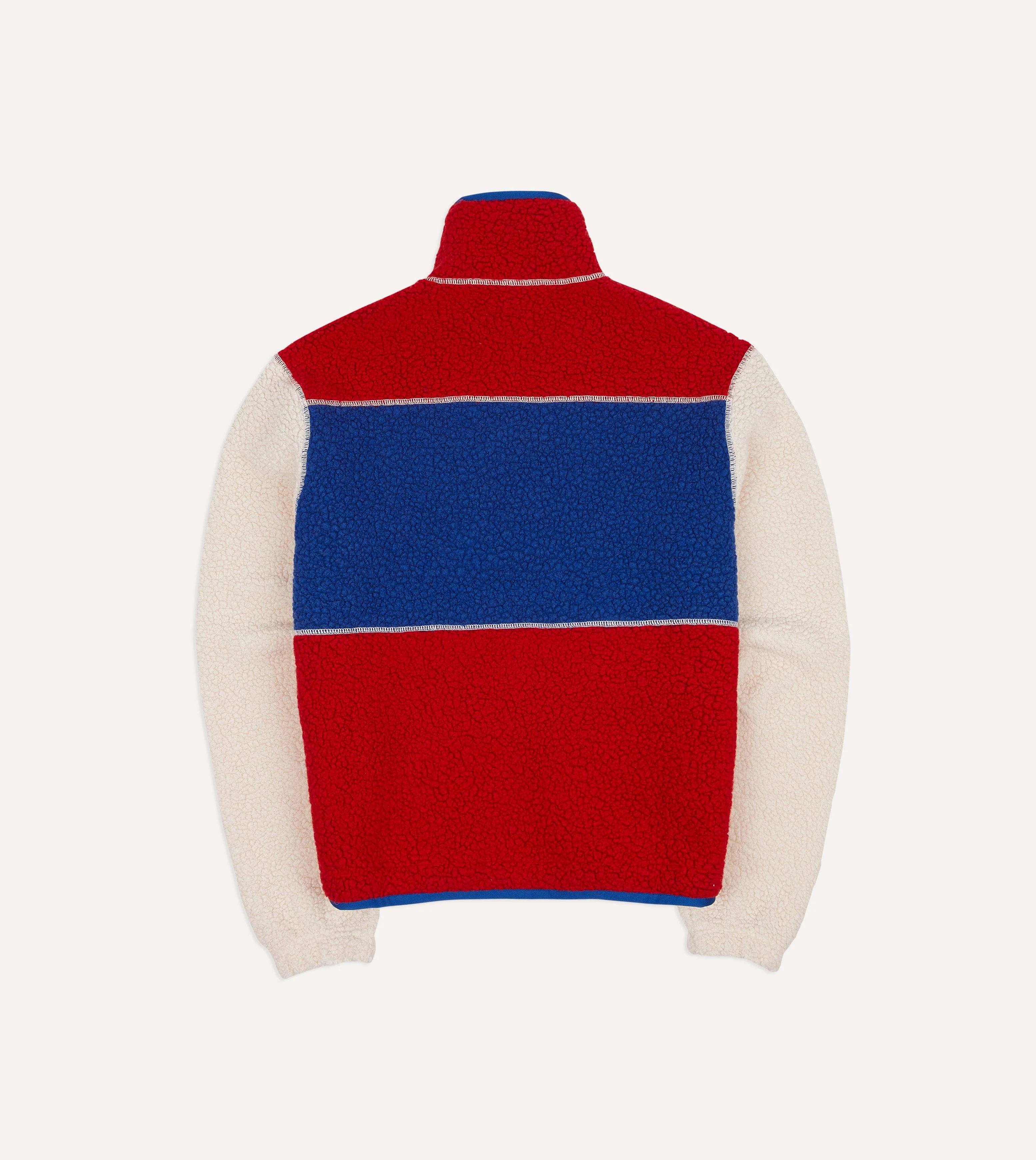 Ecru, Red and Blue Boucle Wool Zip Fleece Jacket - Image 8