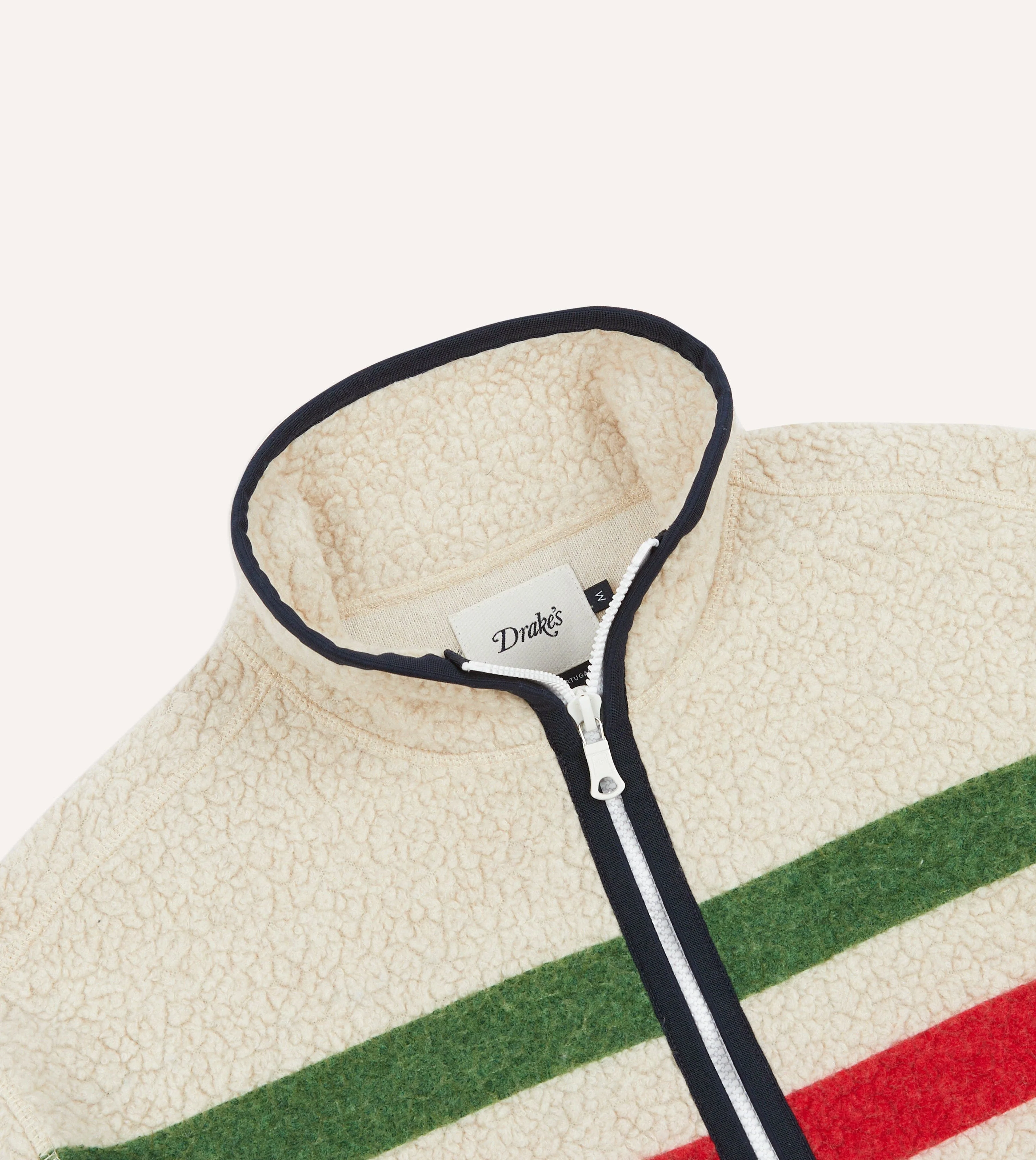 Ecru Stripe Boucle Wool Zip Fleece Jacket - Image 3