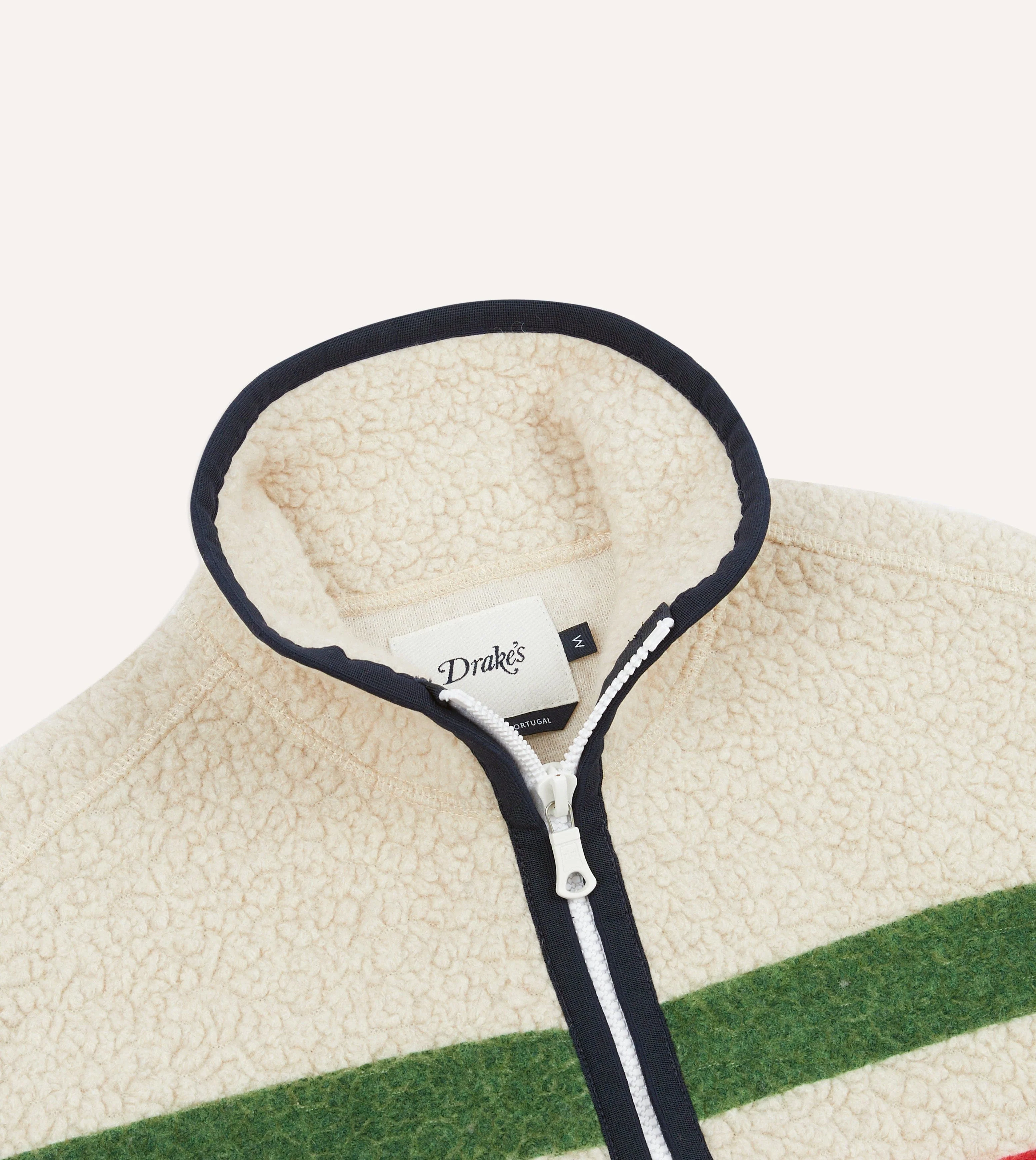 Ecru Stripe Boucle Wool Zip Fleece Vest - Image 3