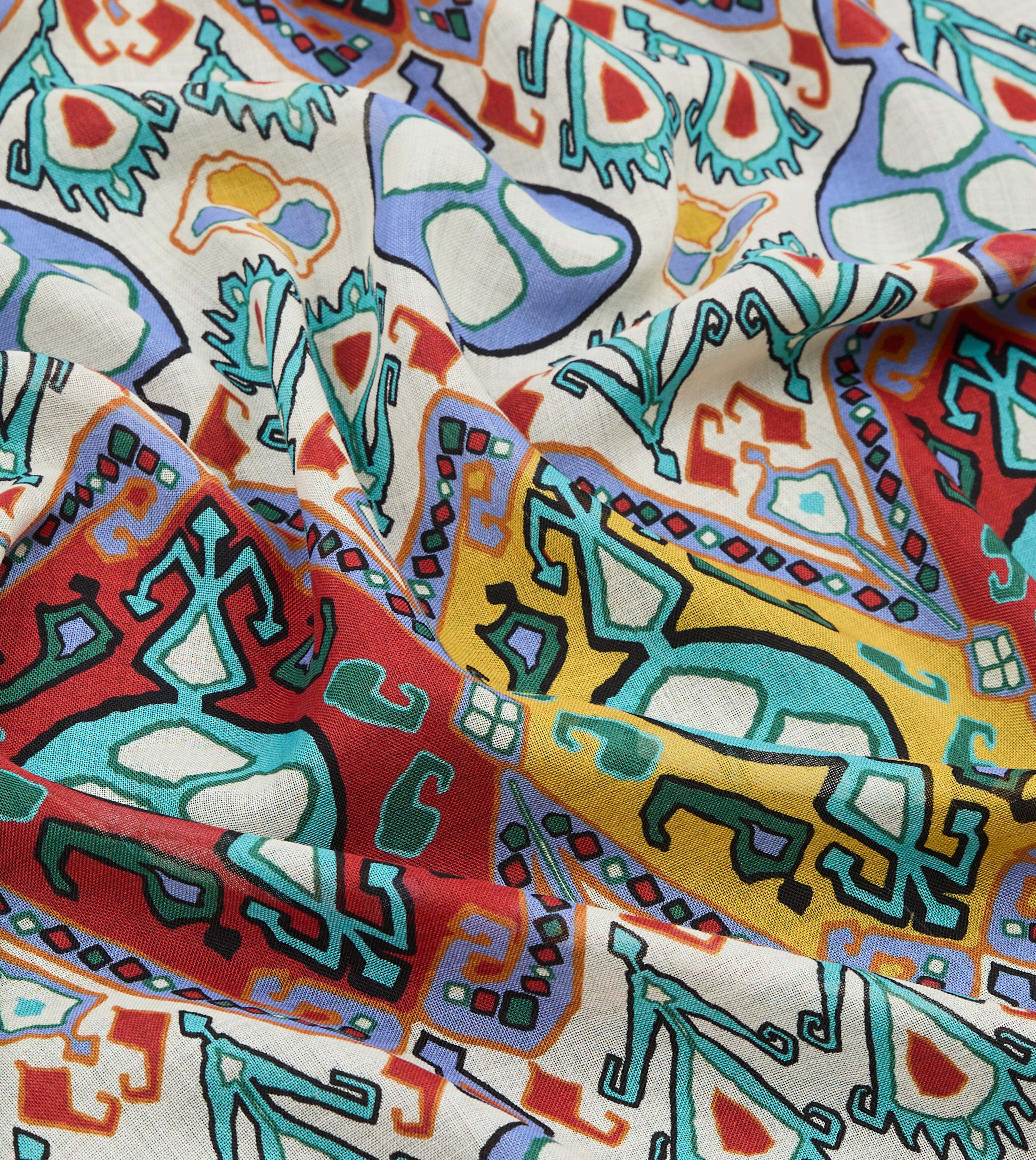 Ecru Tapestry Print Wool Silk Scarf - Image 2