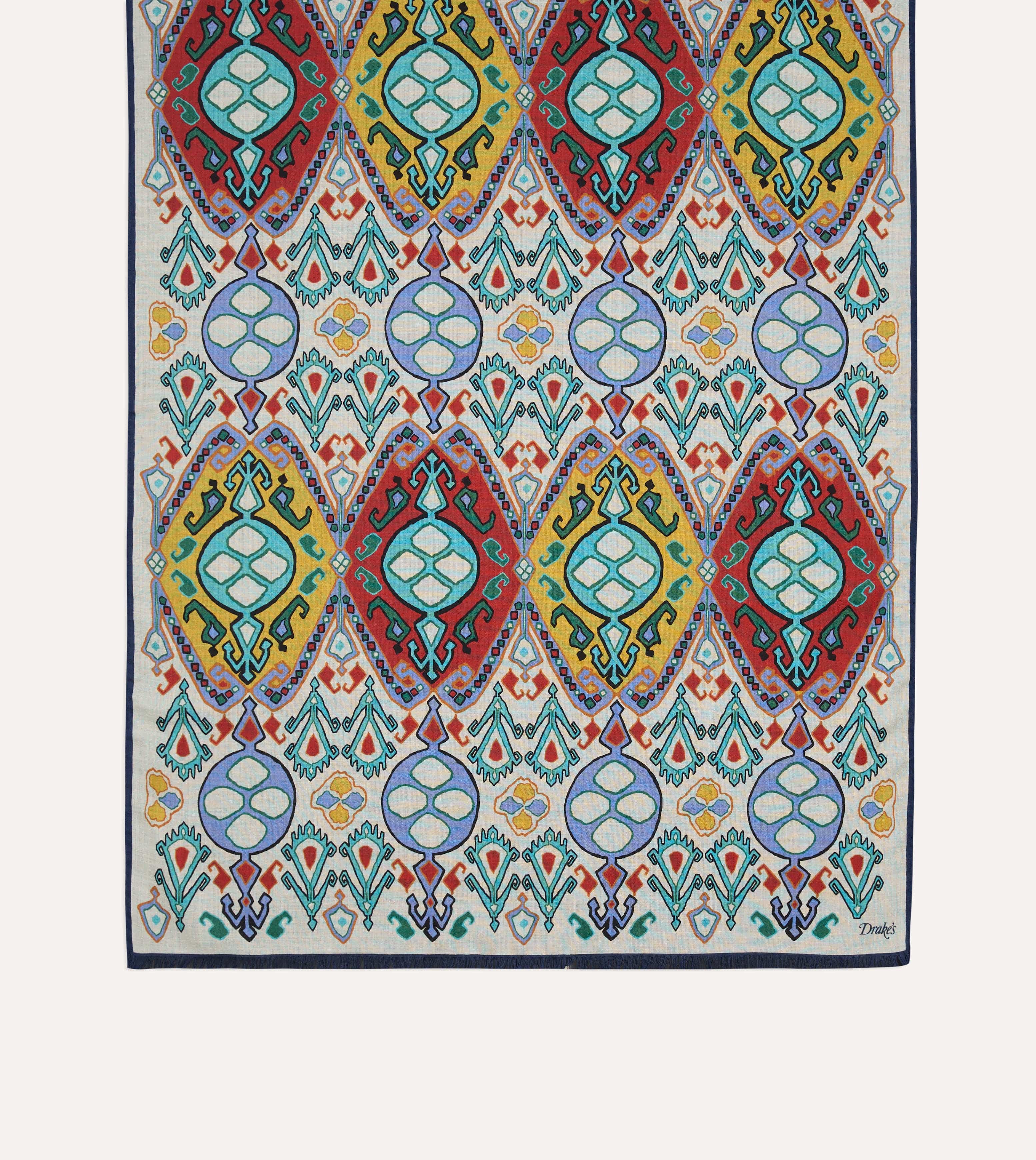 Ecru Tapestry Print Wool Silk Scarf - Image 3