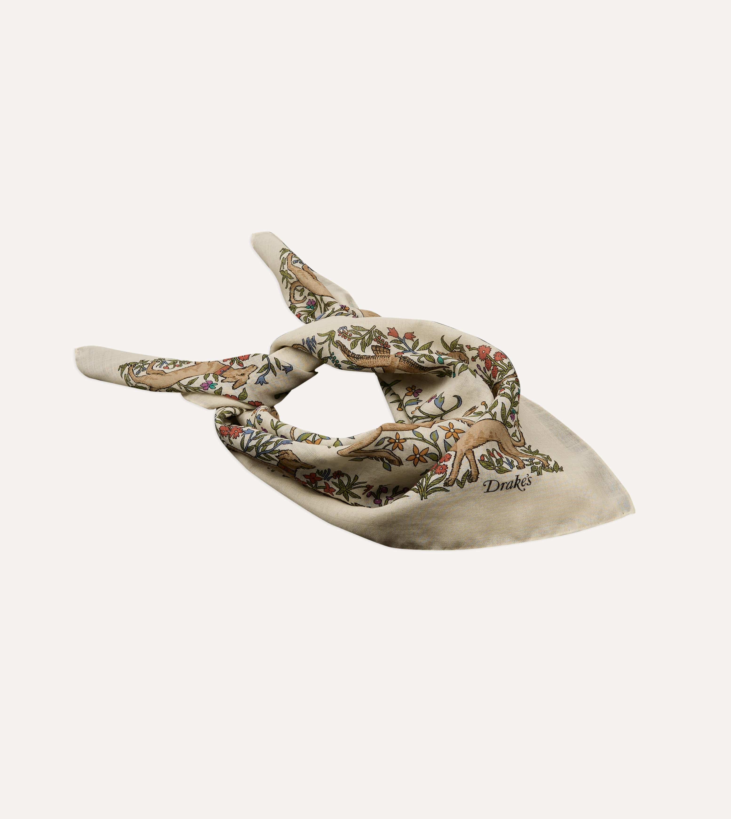 Ecru Unicorn Print Wool-Silk Bandana - Image 4