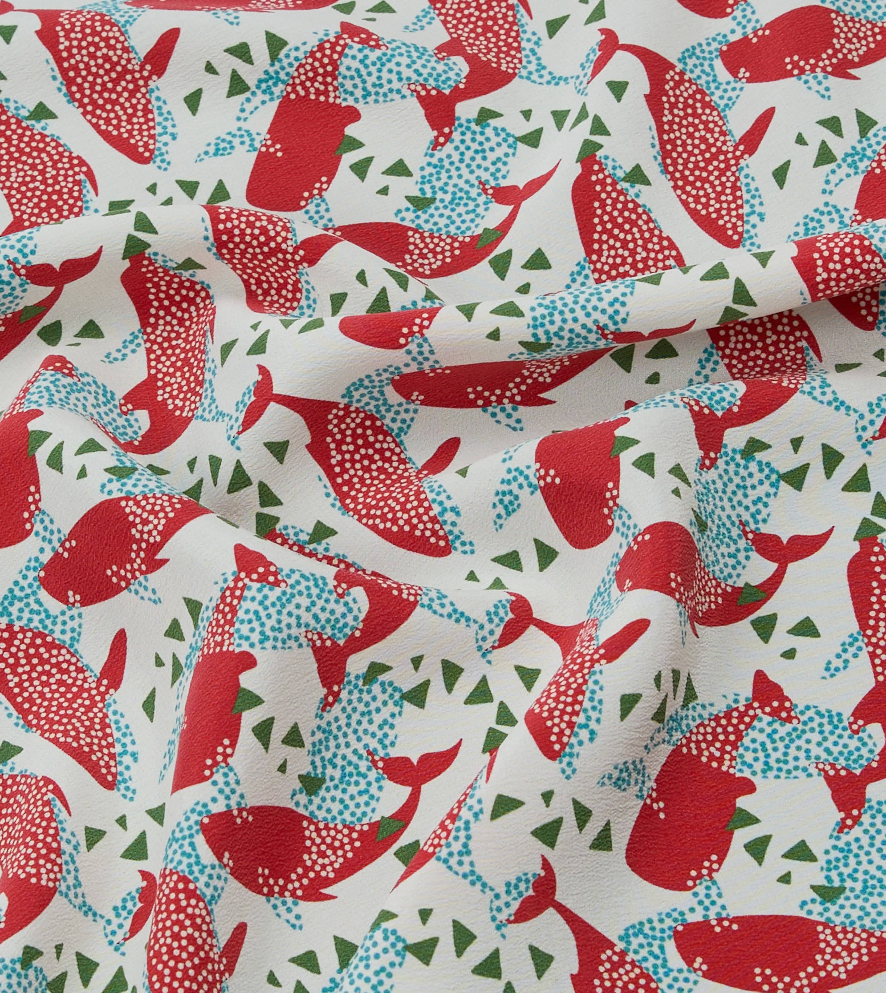 Ecru Whale Print Silk Pocket Square - Image 2