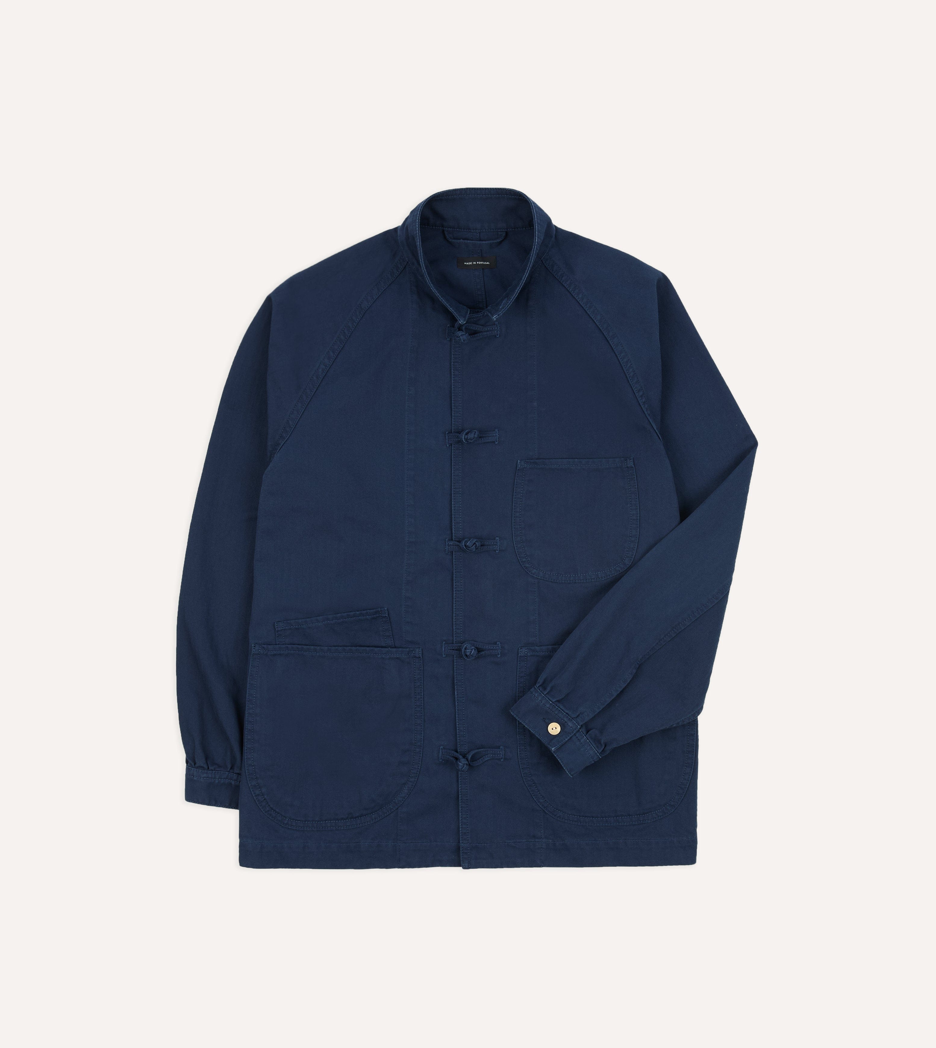 French Blue Herringbone Cotton Artist Chore Jacket - Image 3
