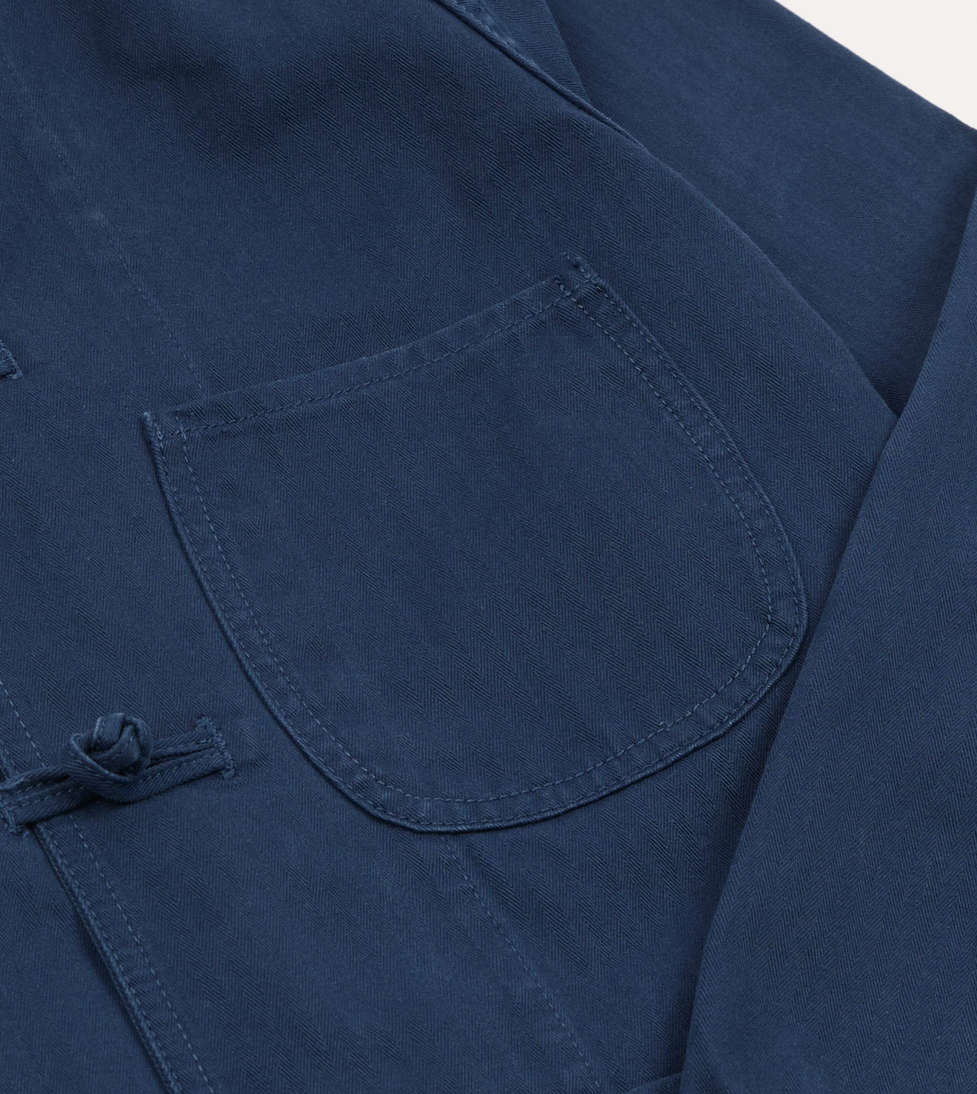French Blue Herringbone Cotton Artist Chore Jacket - Image 7