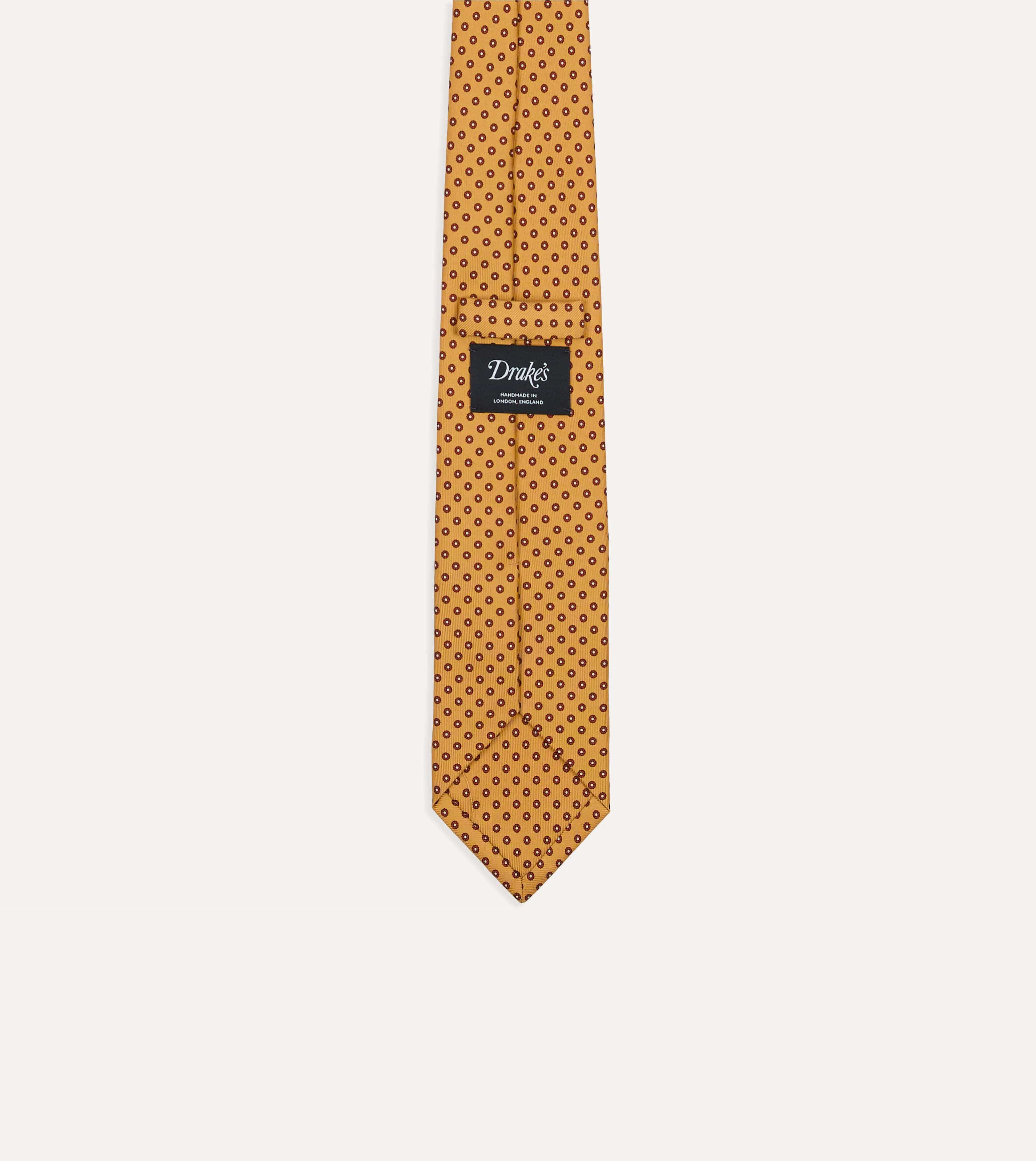 Gold Flowers Print Silk Self Tipped Tie - Image 4