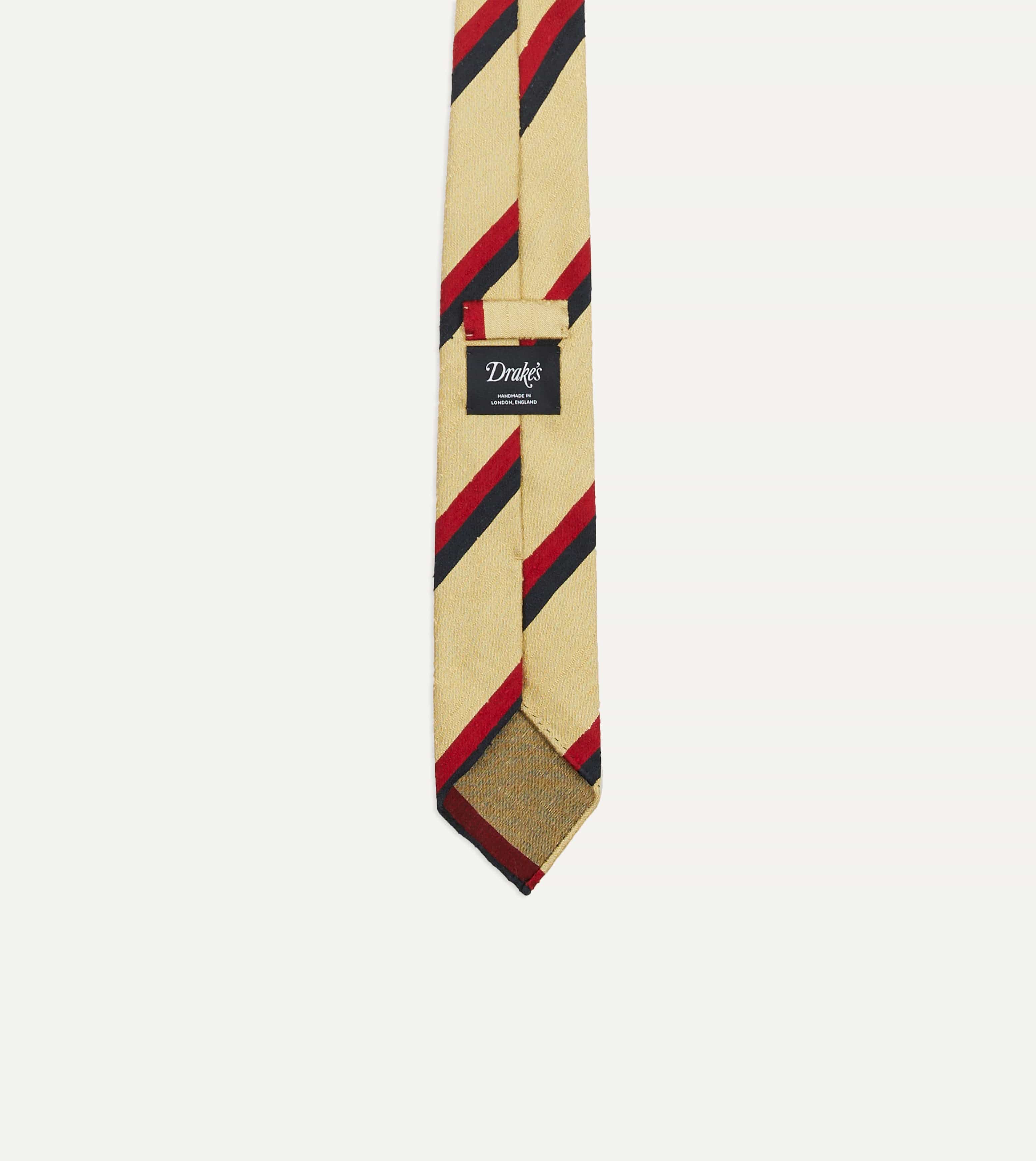 Gold, Red and Navy Stripe Shantung Silk Tie - Image 3