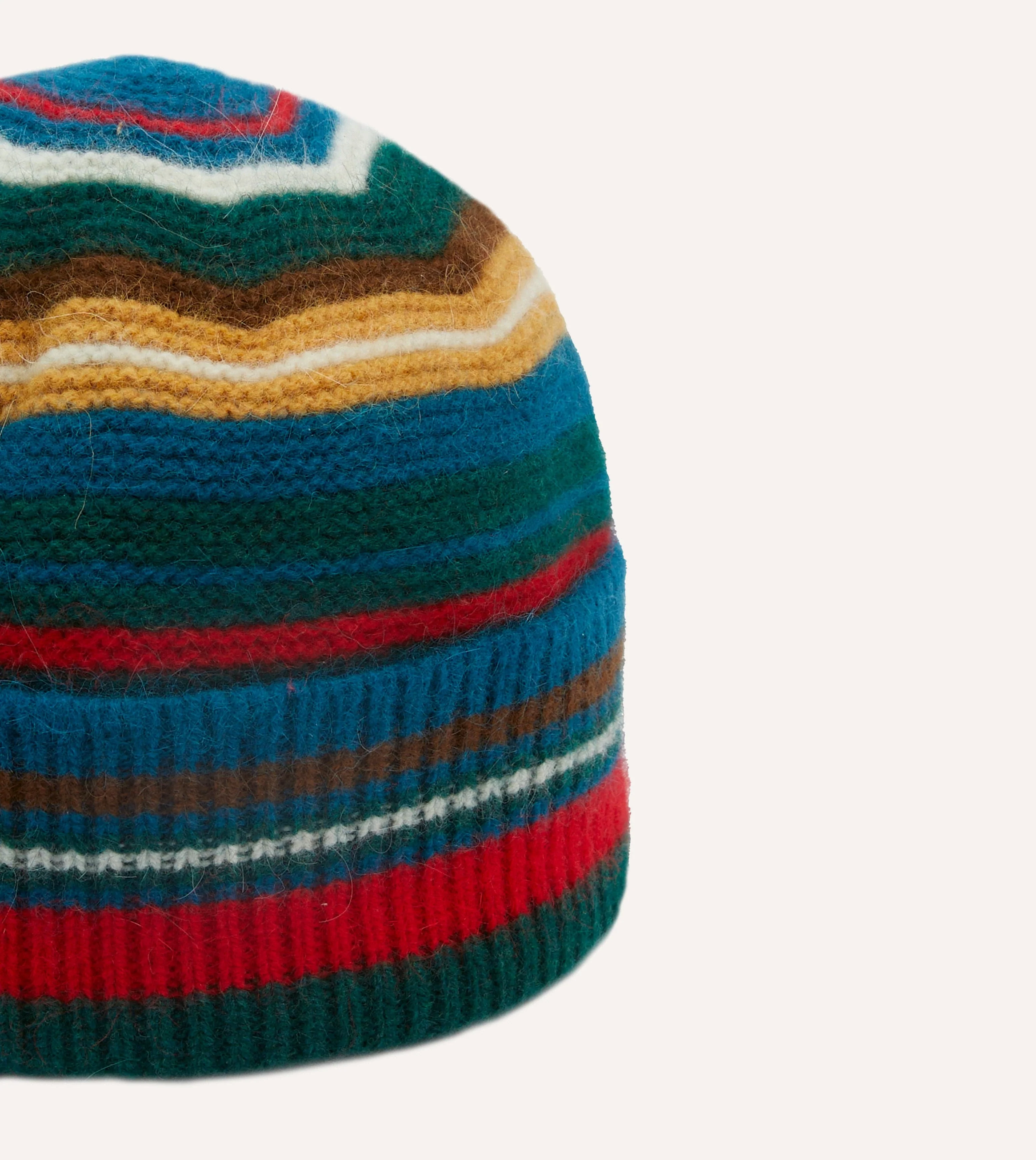 Green and Blue Multi Stripe Geelongora Purl Stitch Knit Cap - Image 3