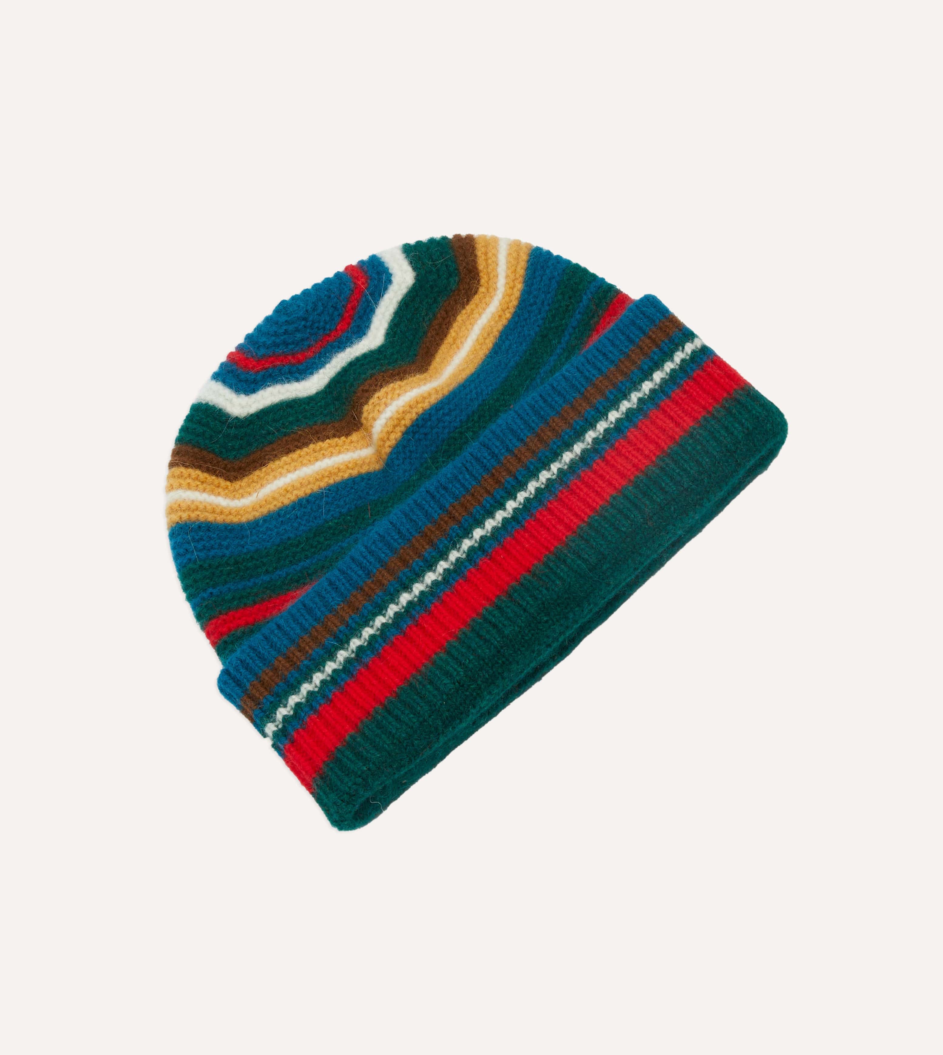 Green and Blue Multi Stripe Geelongora Purl Stitch Knit Cap - Image 4