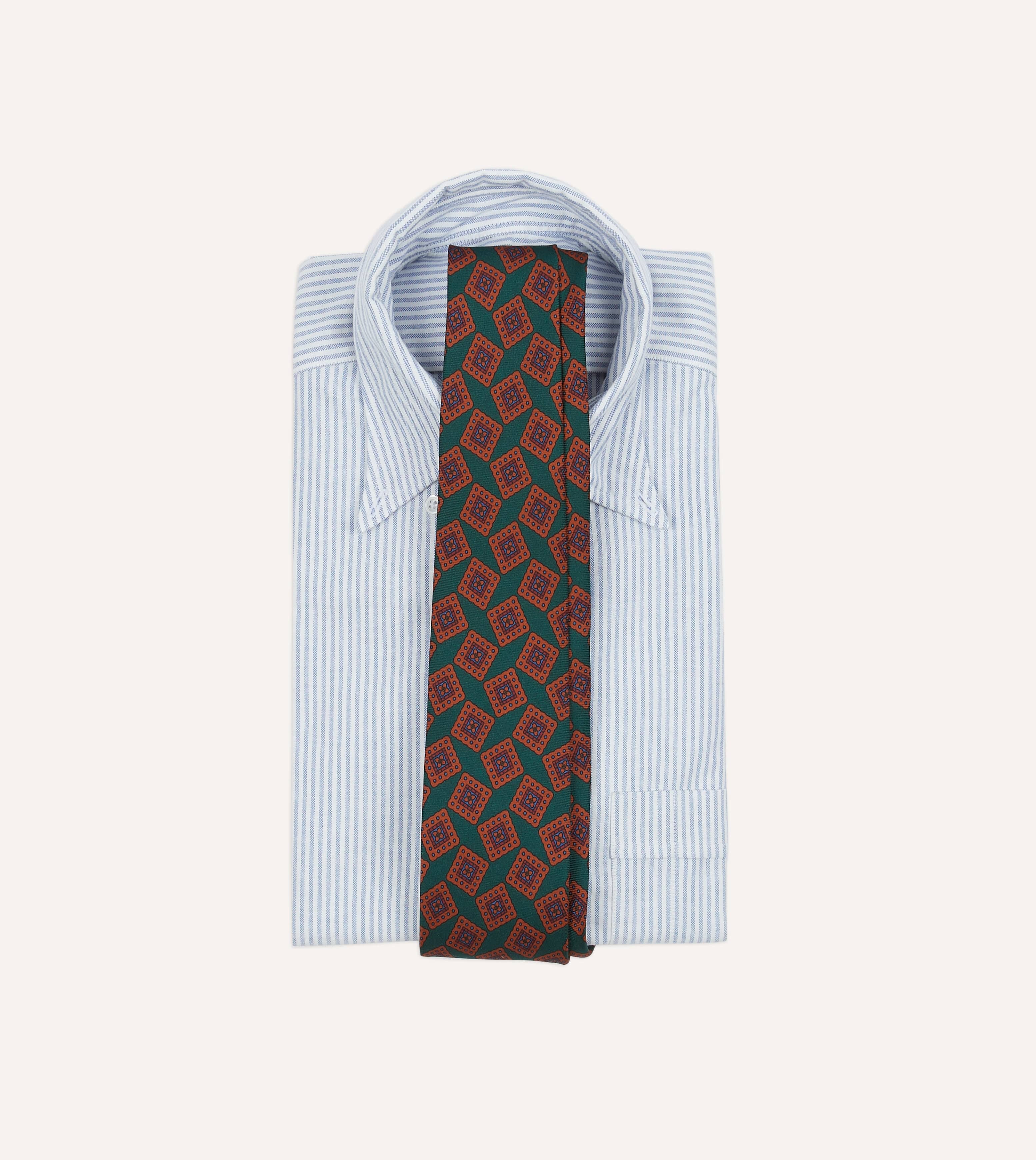 Green and Brown Jumbled Tile Print Silk Twill Self Tipped Tie - Image 2