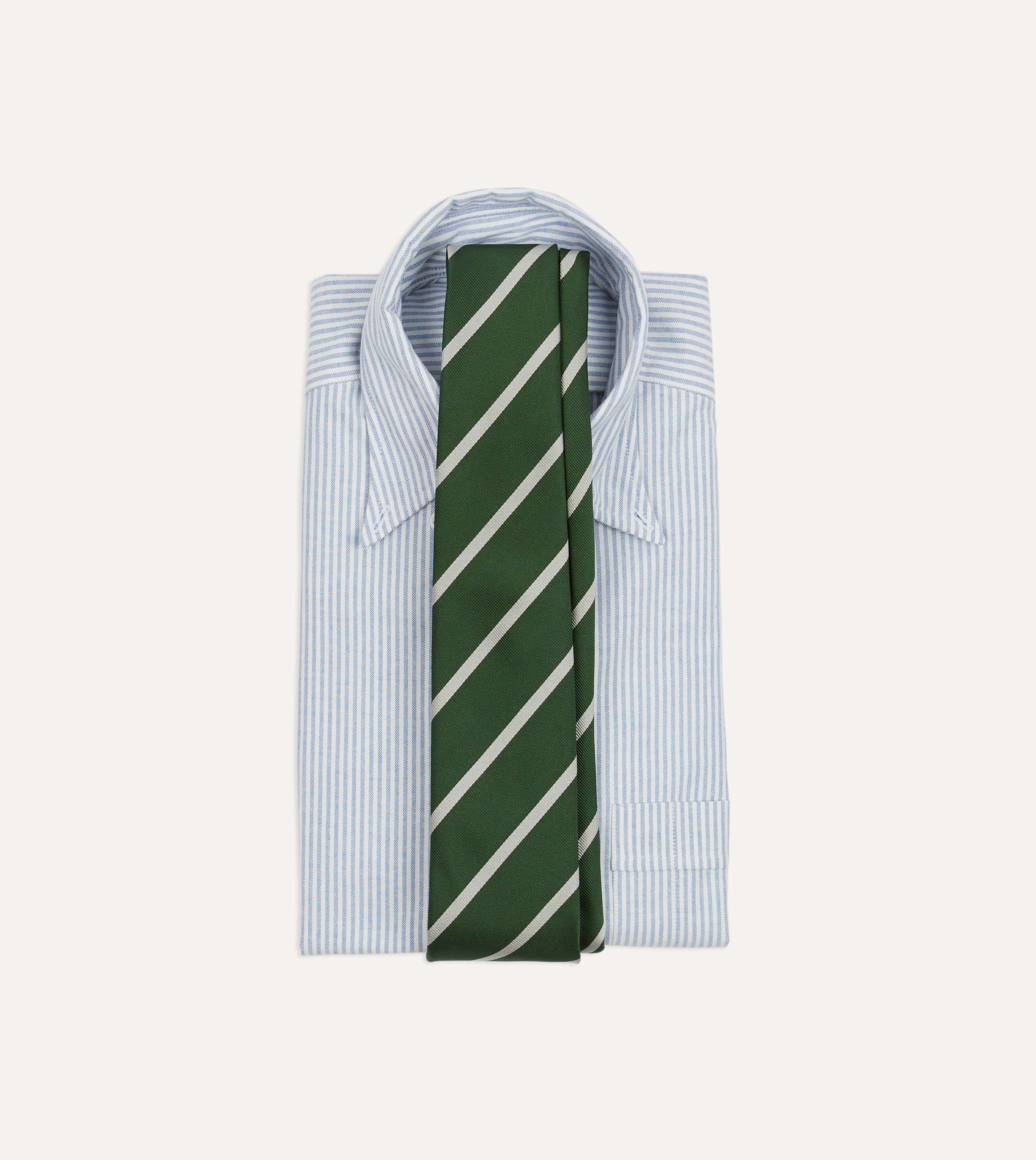 Green and Ecru Stripe Repp Silk Tipped Tie - Image 2
