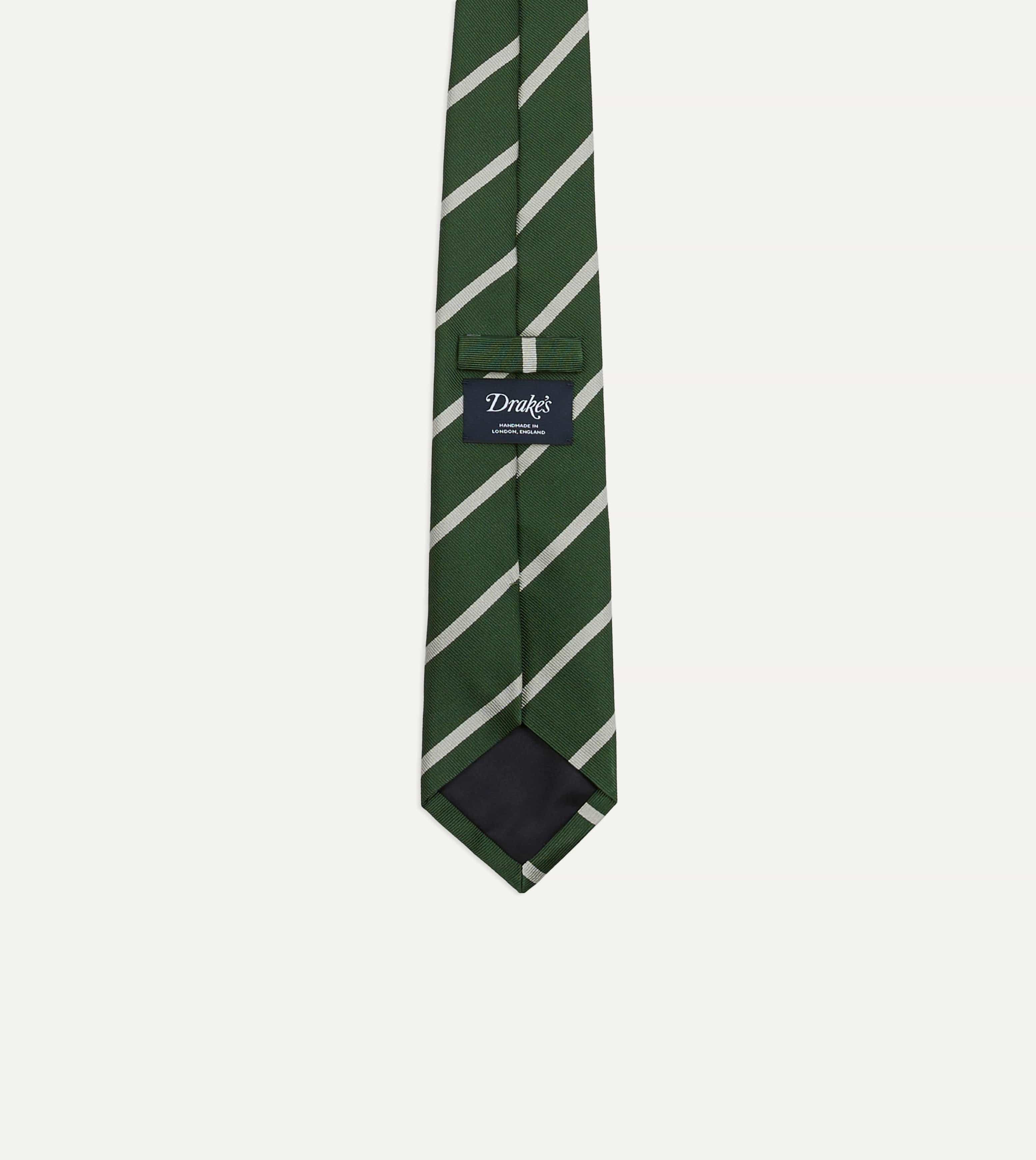 Green and Ecru Stripe Repp Silk Tipped Tie - Image 3