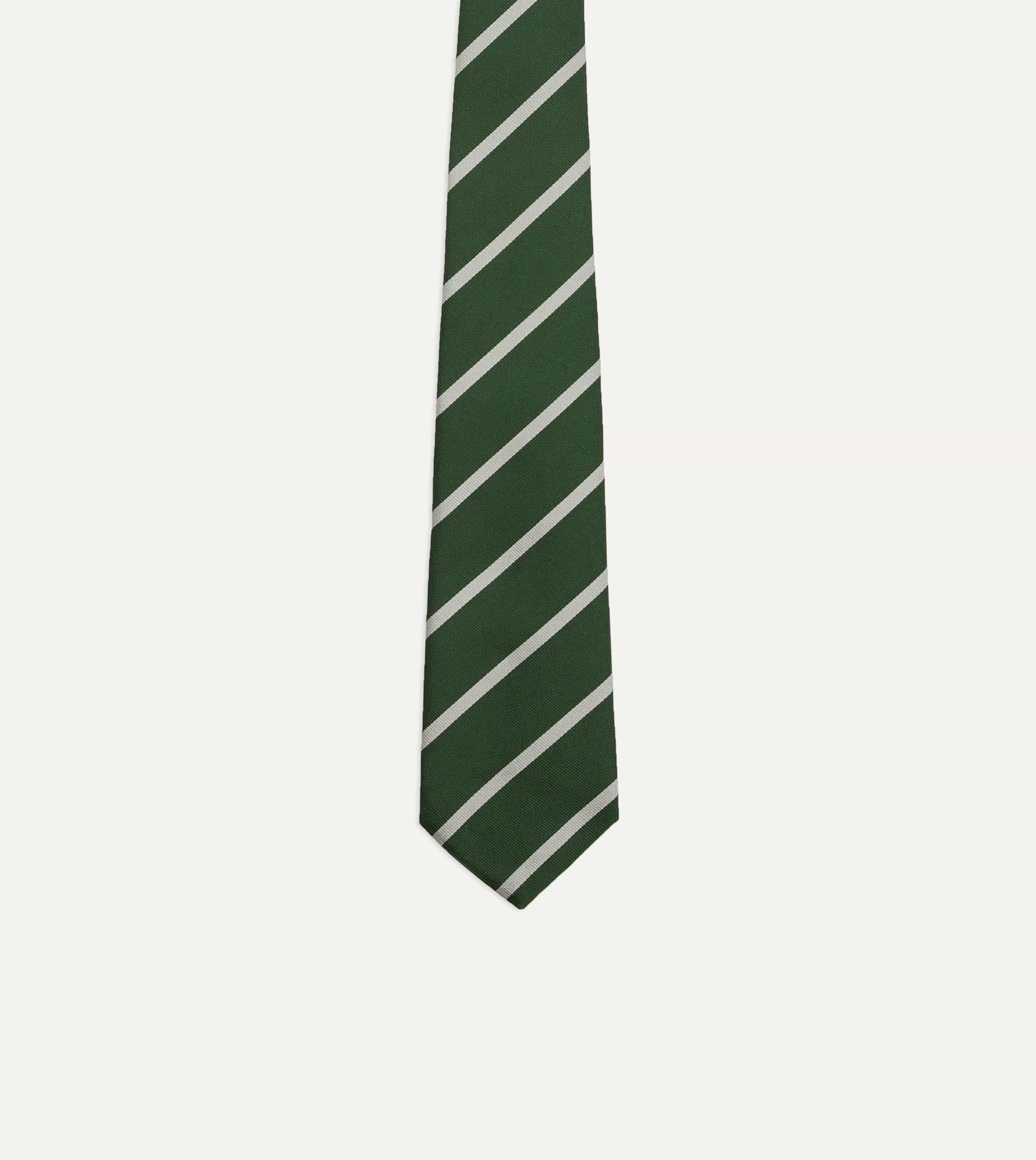 Green and Ecru Stripe Repp Silk Tipped Tie - Image 4