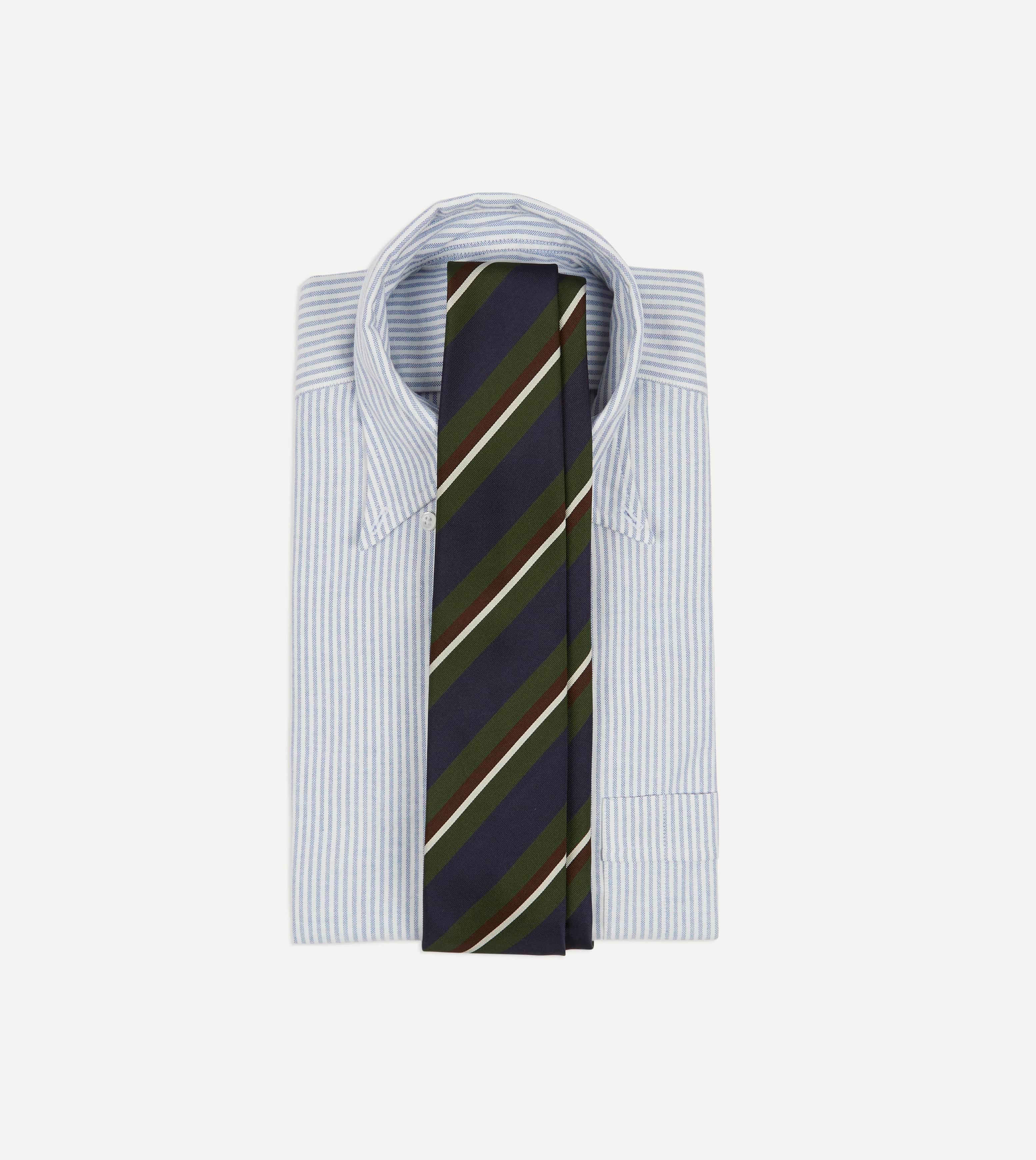 Green and Navy Stripe Silk Mogador Tipped Tie - Image 2