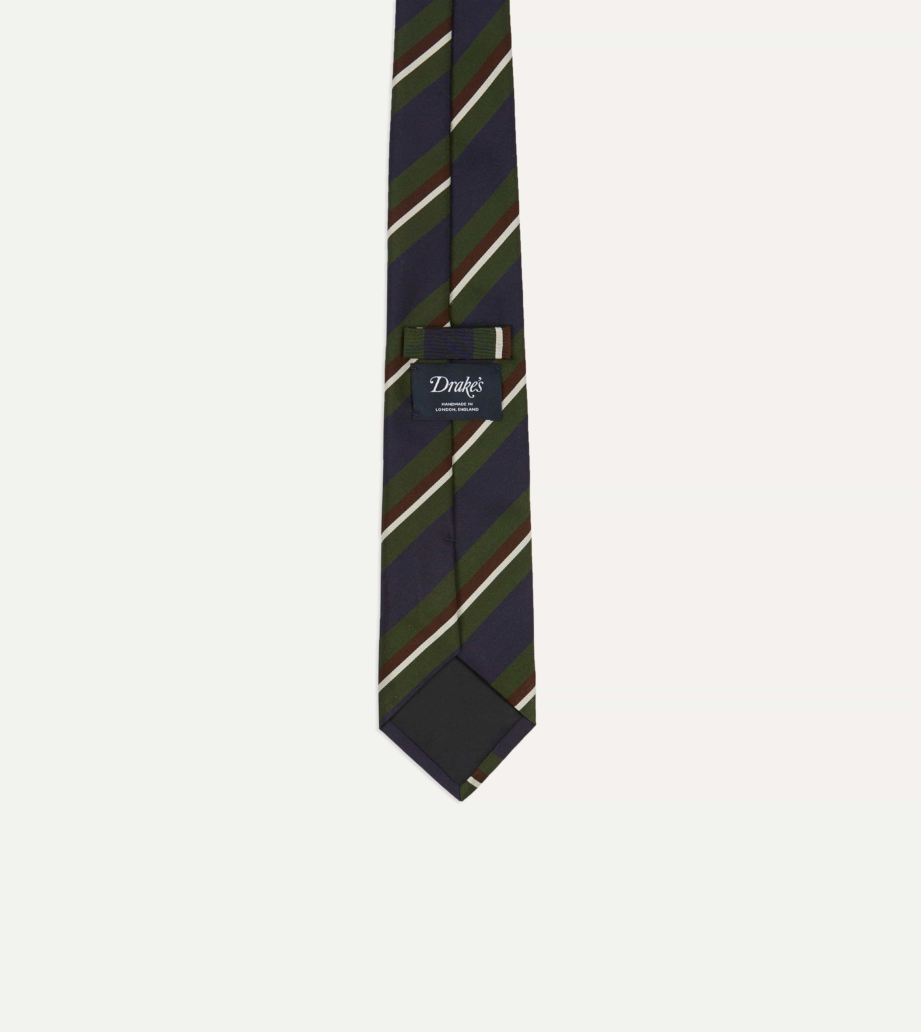 Green and Navy Stripe Silk Mogador Tipped Tie - Image 3