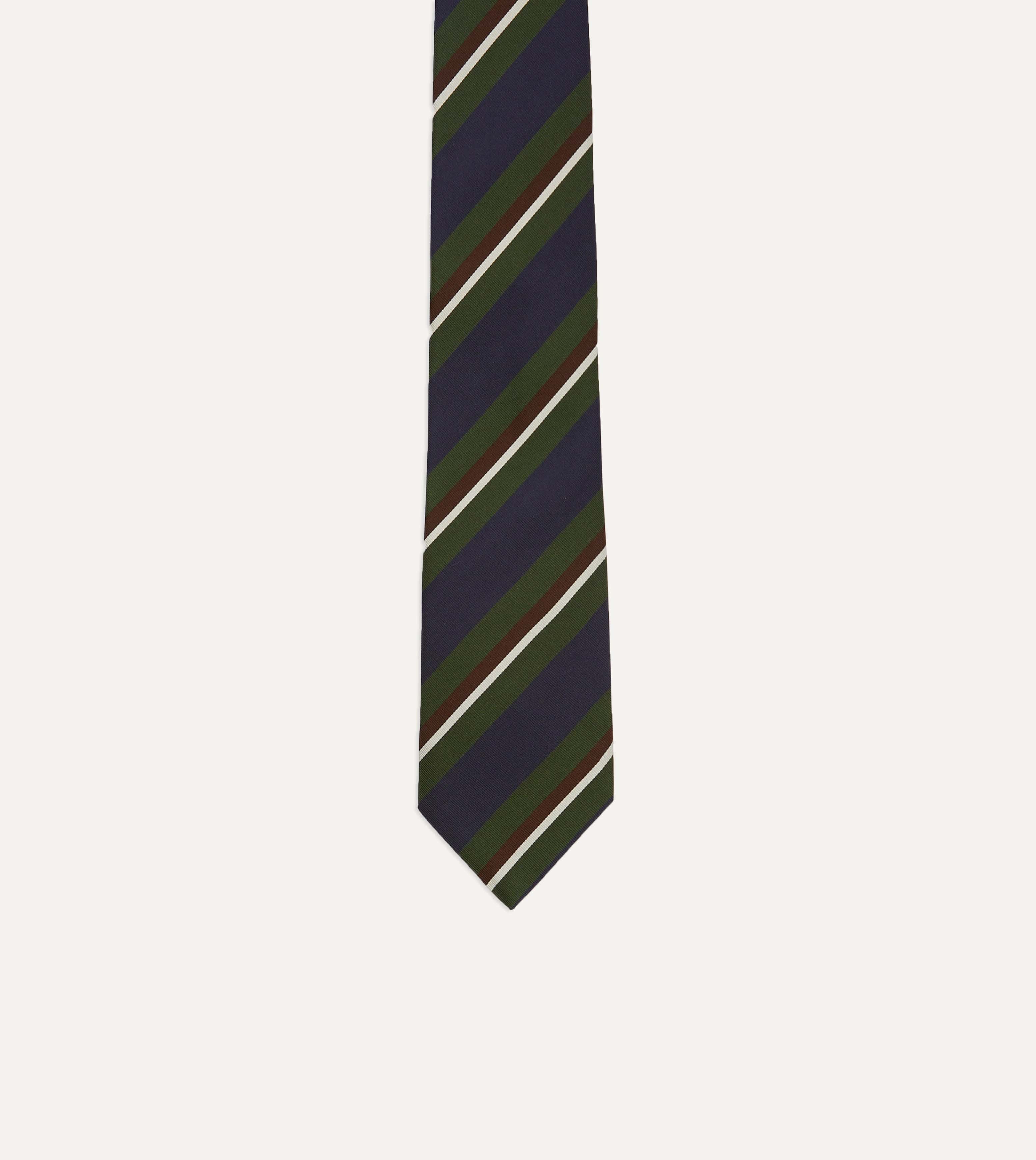 Green and Navy Stripe Silk Mogador Tipped Tie - Image 4