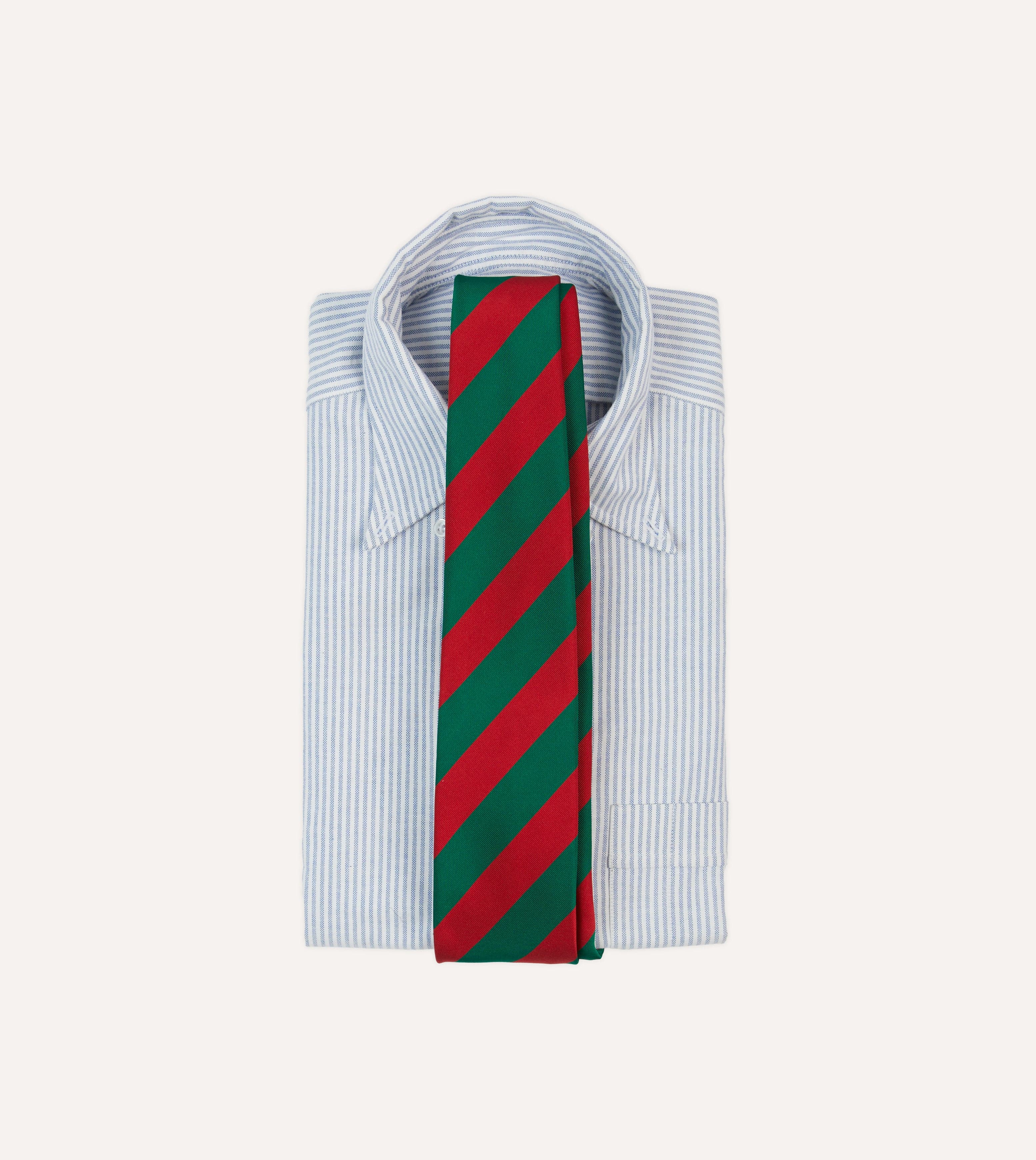 Green and Red Block Stripe Mogador Silk Tipped Tie - Image 2