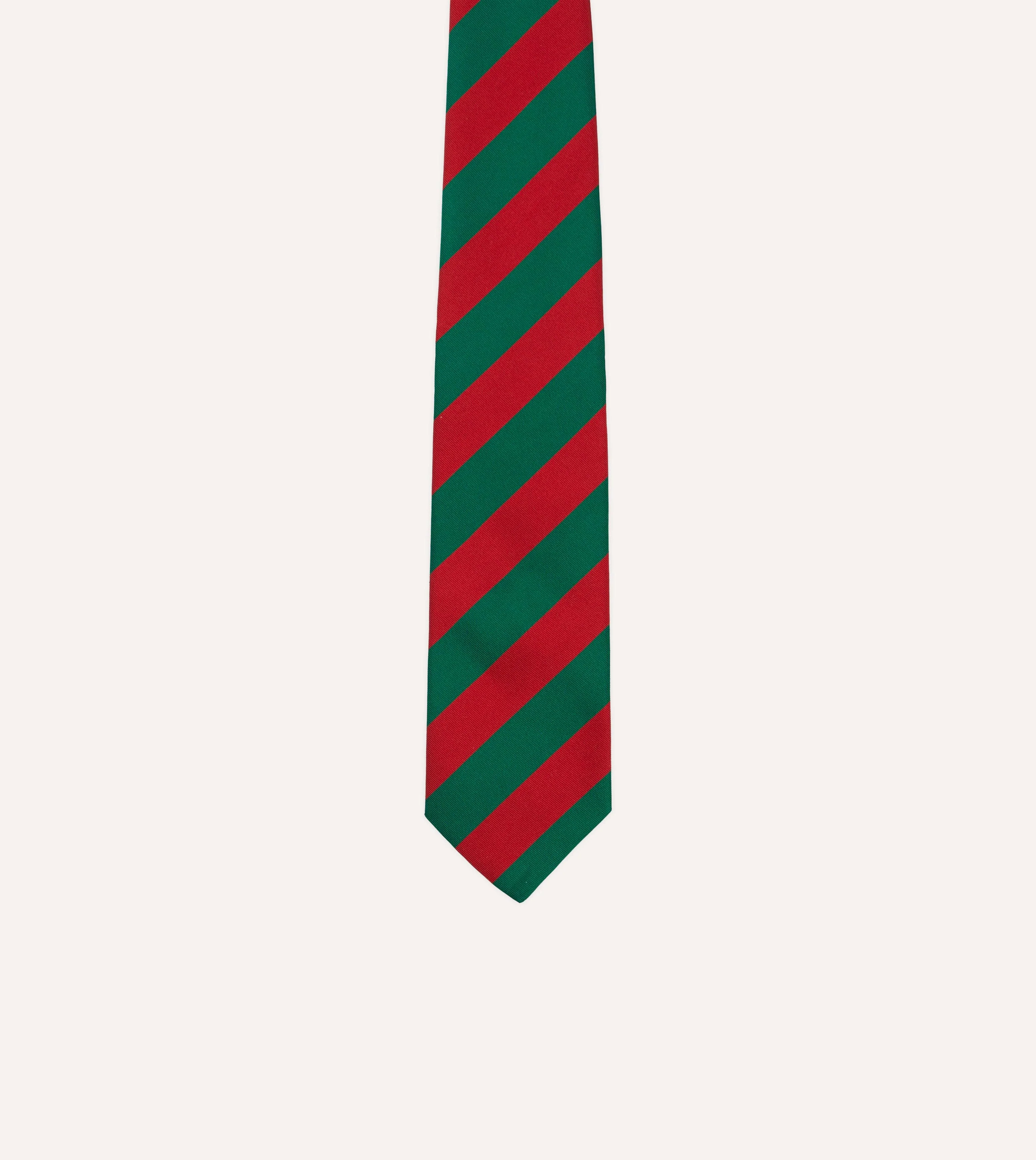 Green and Red Block Stripe Mogador Silk Tipped Tie - Image 3