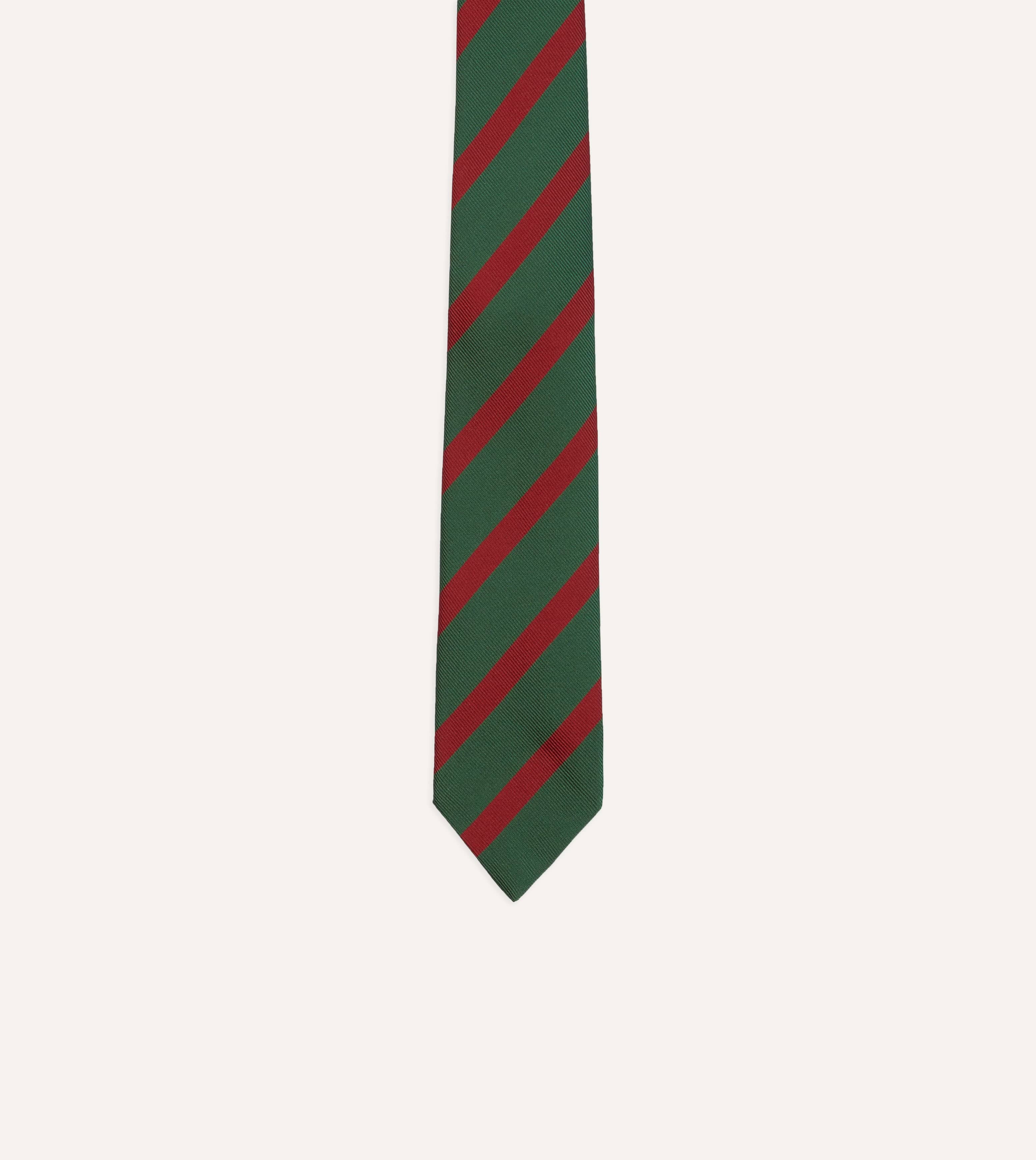 Green and Red Dual Stripe Mogador Silk Tipped Tie - Image 3