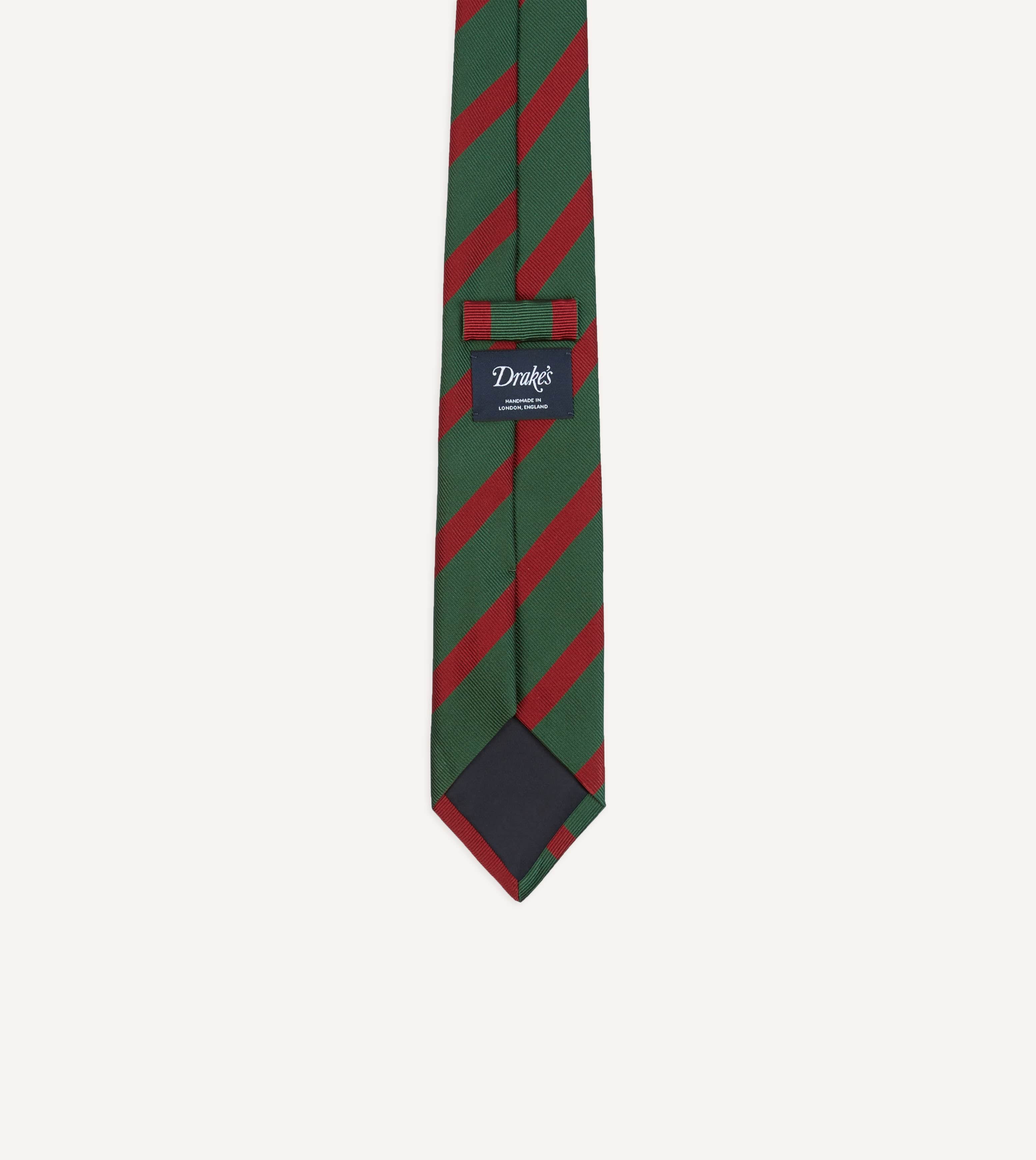 Green and Red Dual Stripe Mogador Silk Tipped Tie - Image 4
