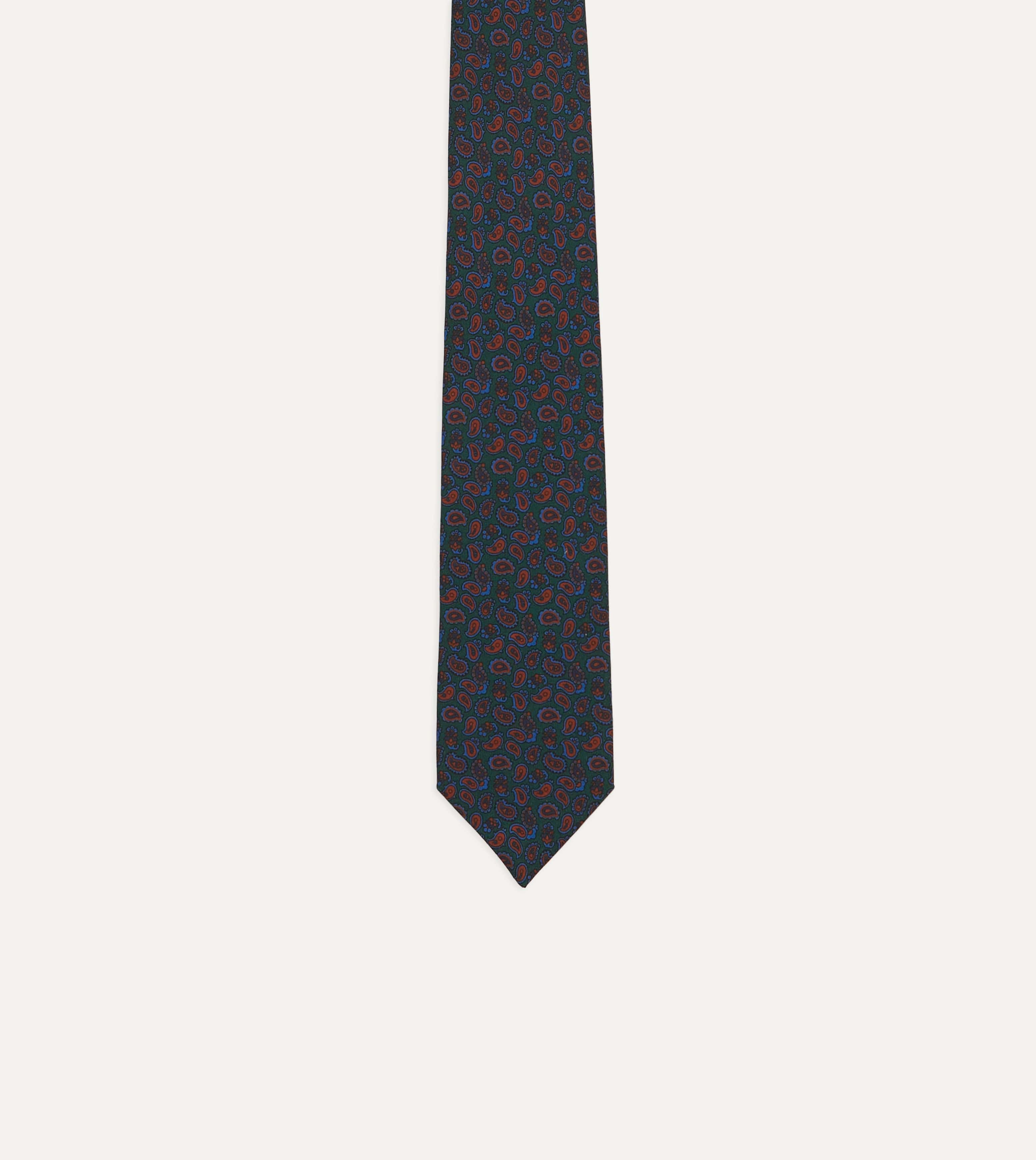 Green and Red Paisley Print Silk Twill Self Tipped Tie - Image 3