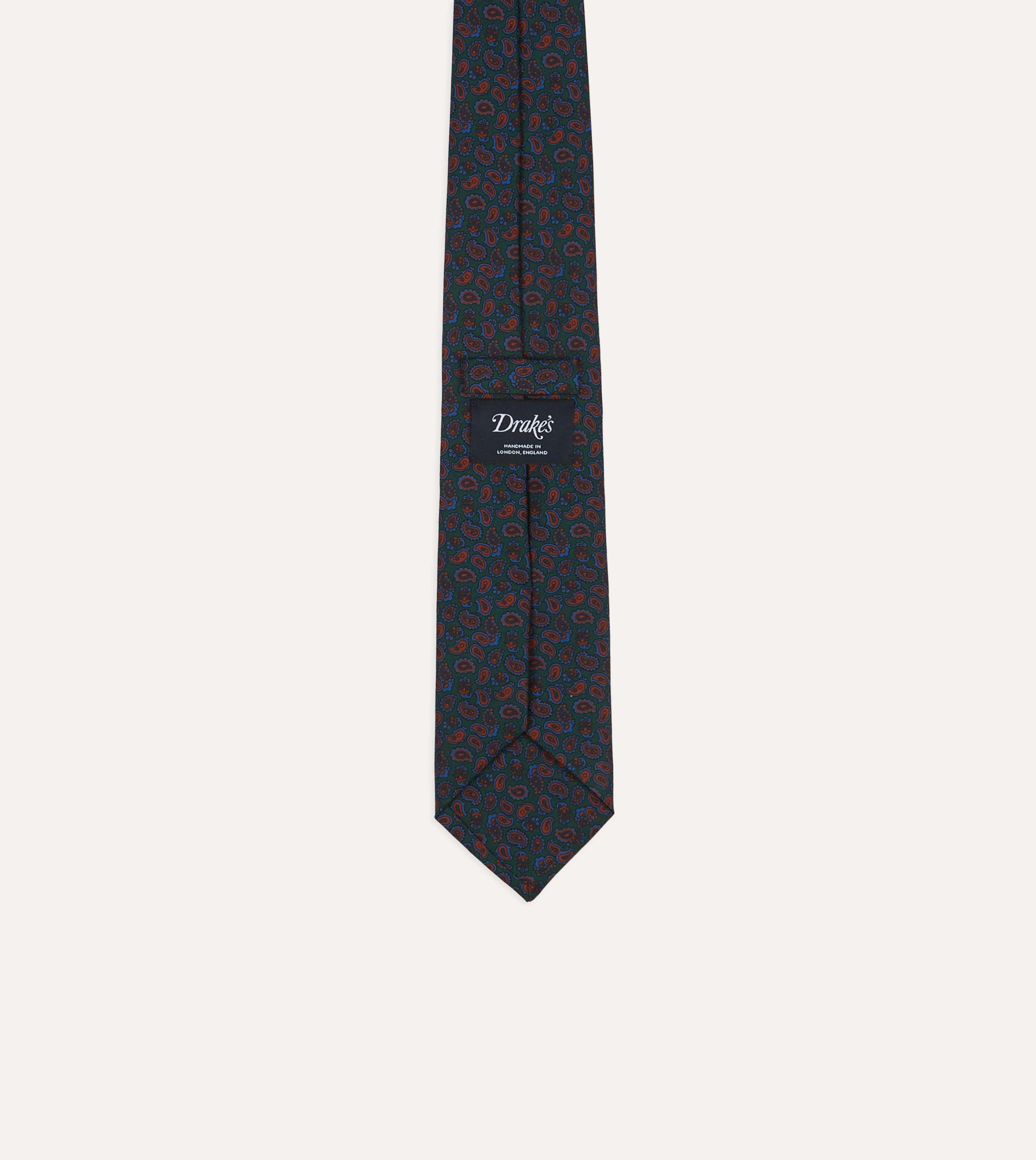 Green and Red Paisley Print Silk Twill Self Tipped Tie - Image 4