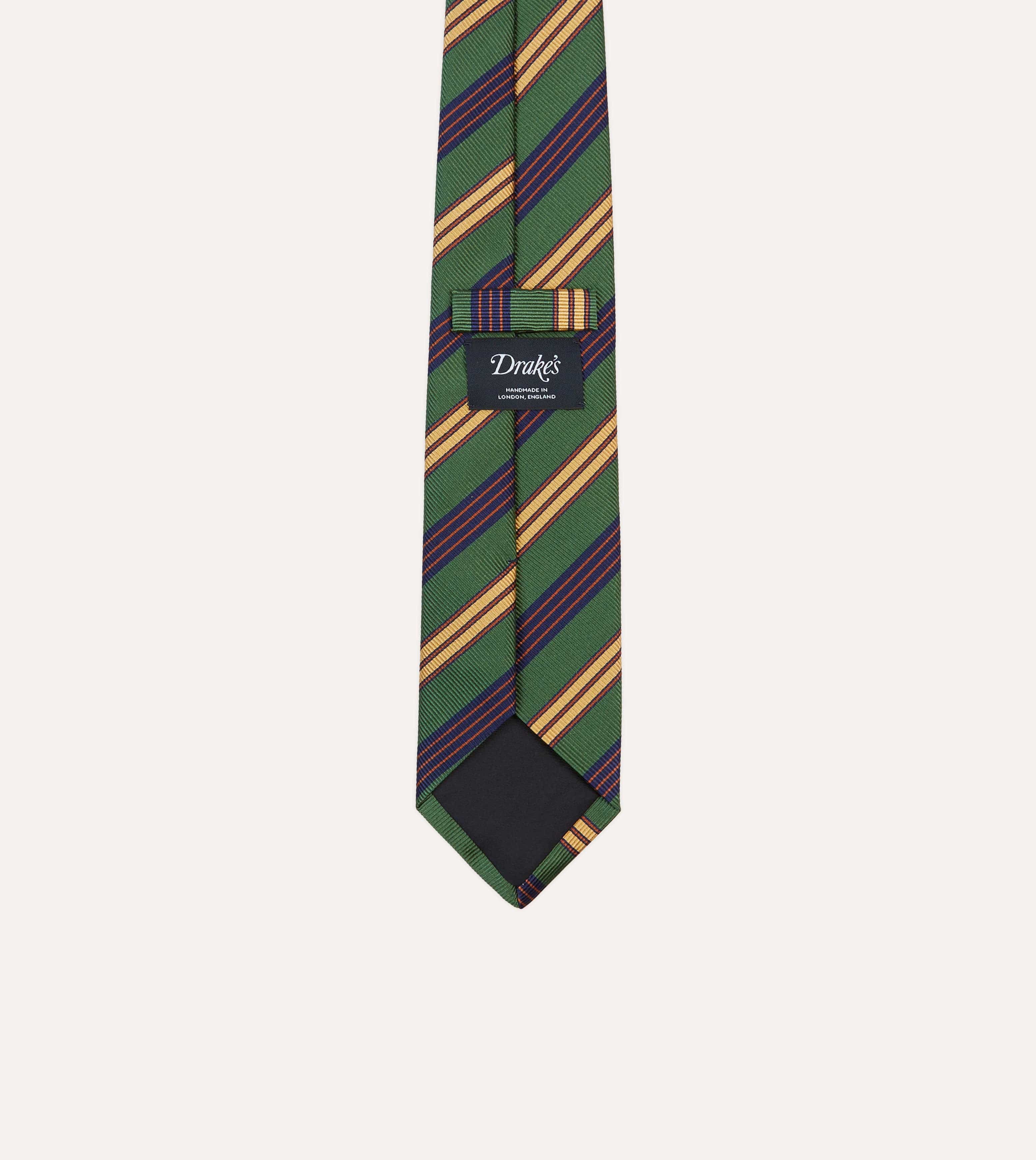 Green and Red Triple Stripe Repp Silk Tipped Tie - Image 4