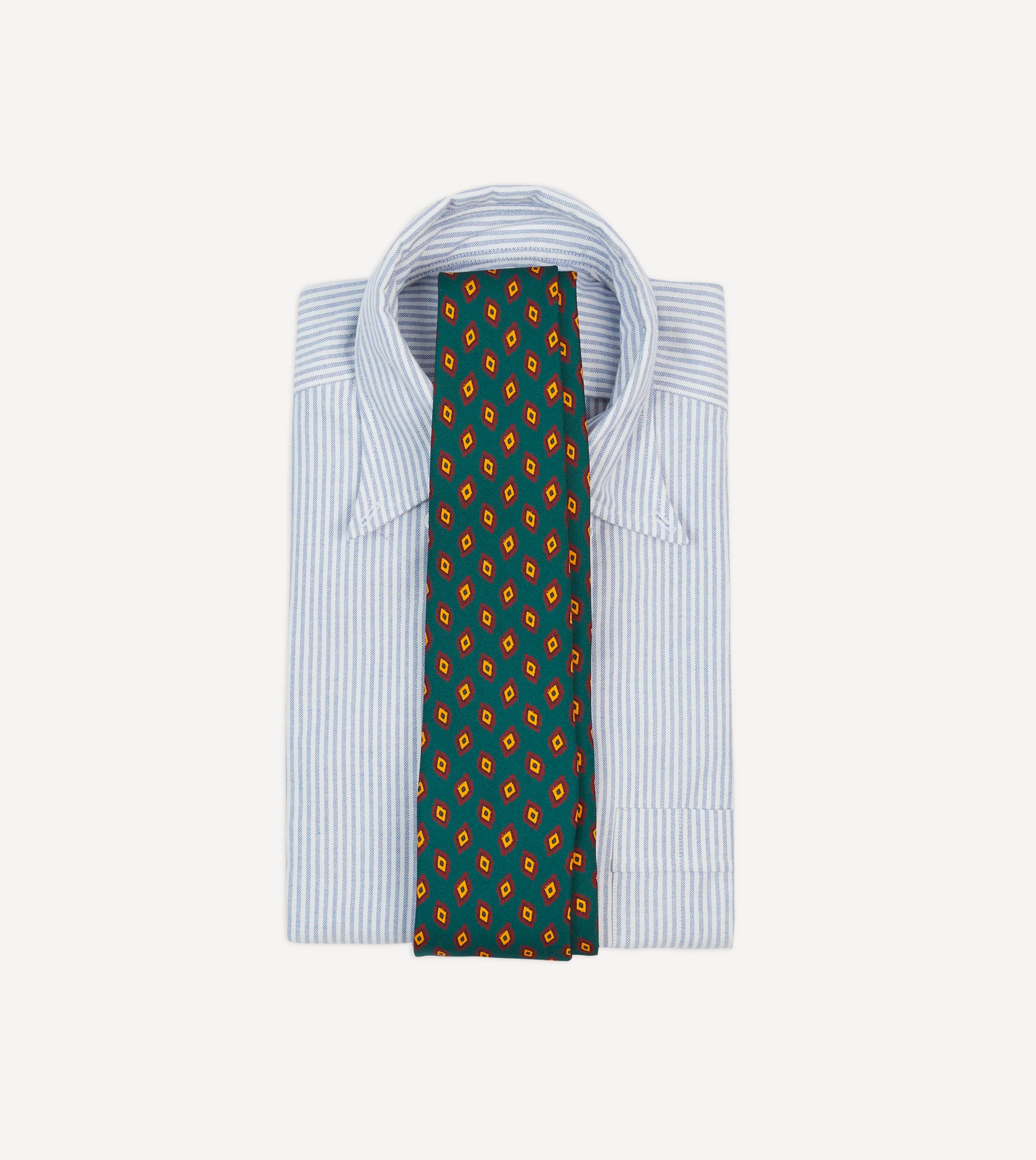Green and Yellow Diamond Tile Print Silk Self-Tipped Tie - Image 2