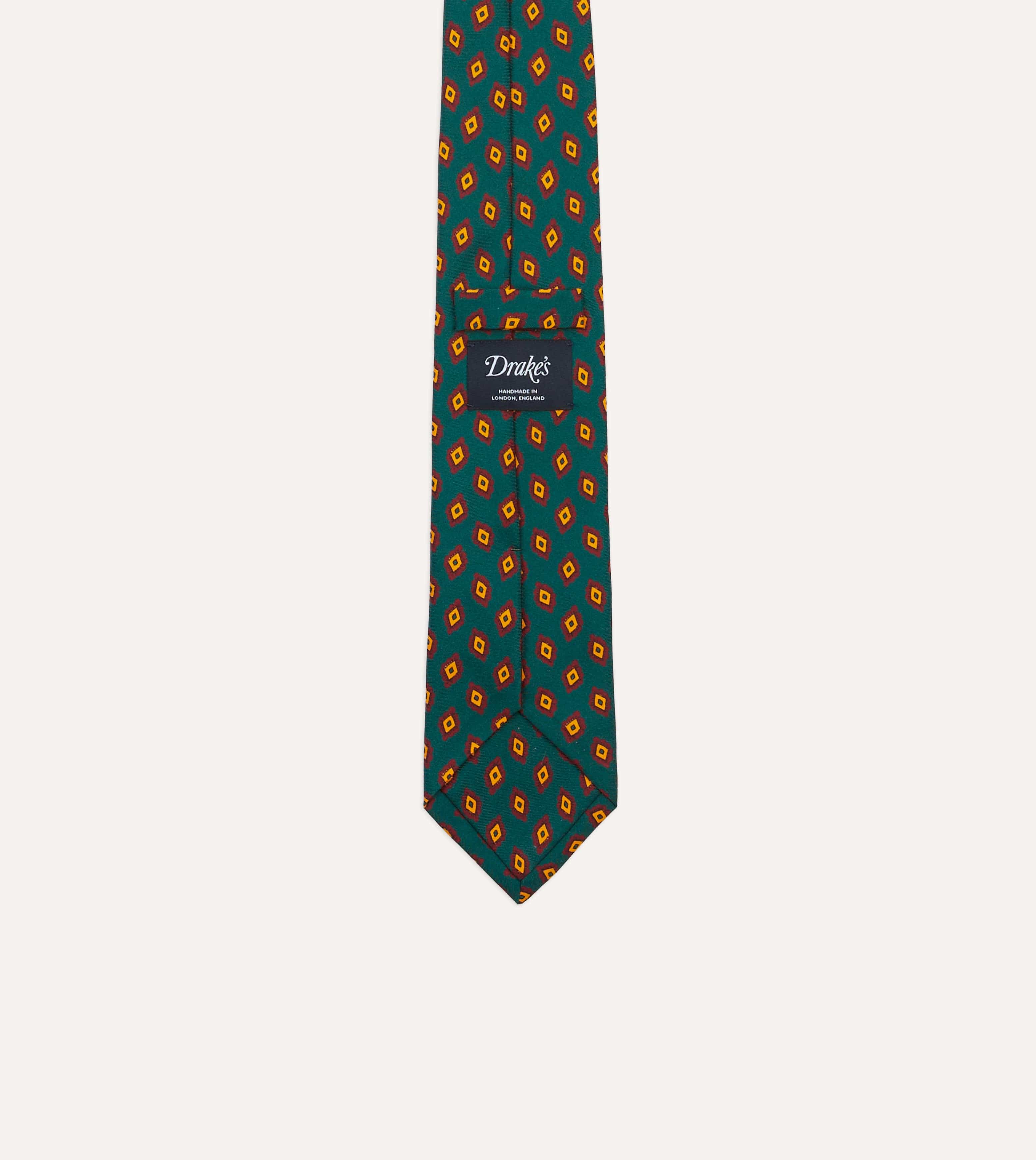 Green and Yellow Diamond Tile Print Silk Self-Tipped Tie - Image 4