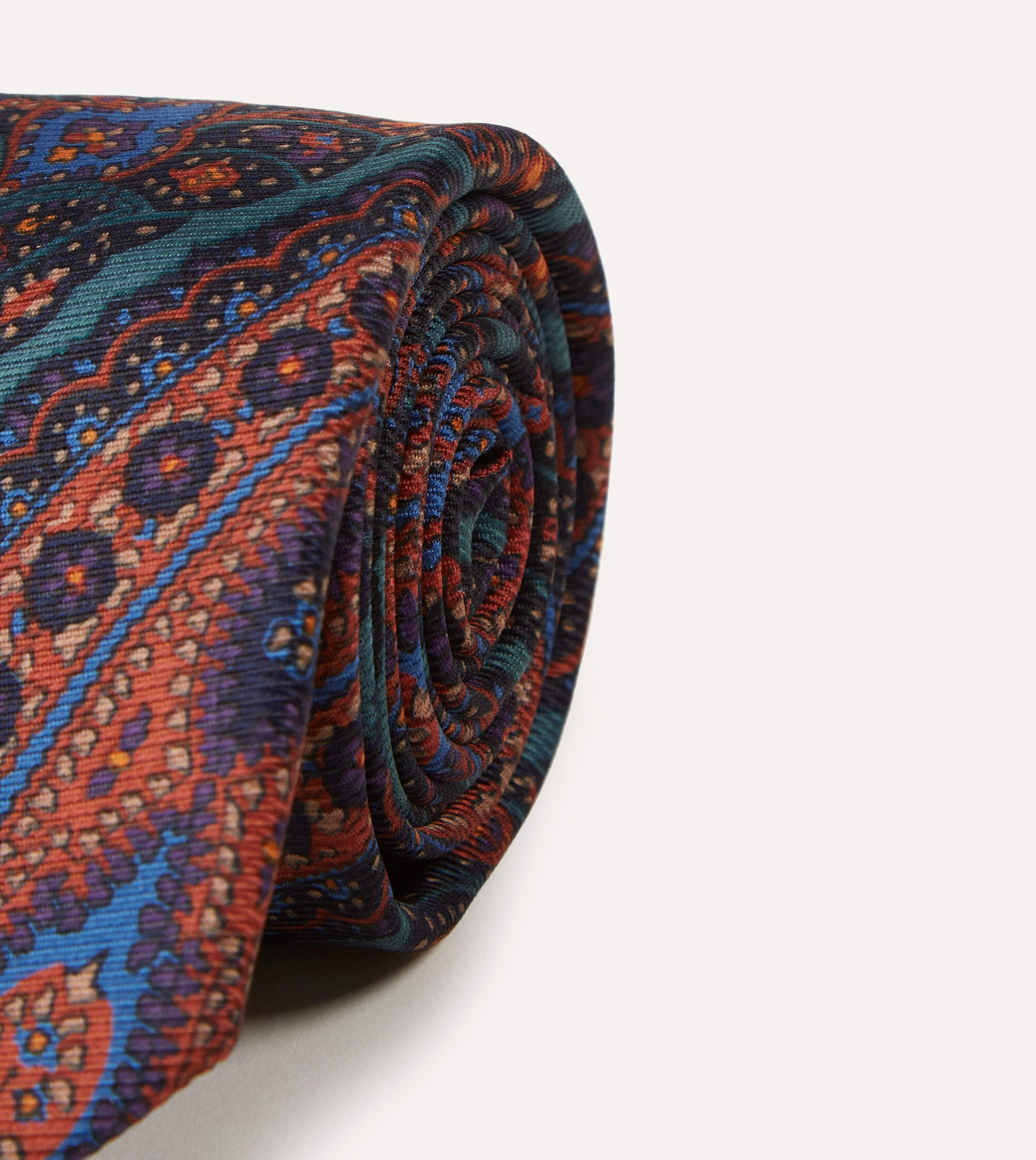Green Big Paisley Print 40oz Madder Silk Tie - Image 3