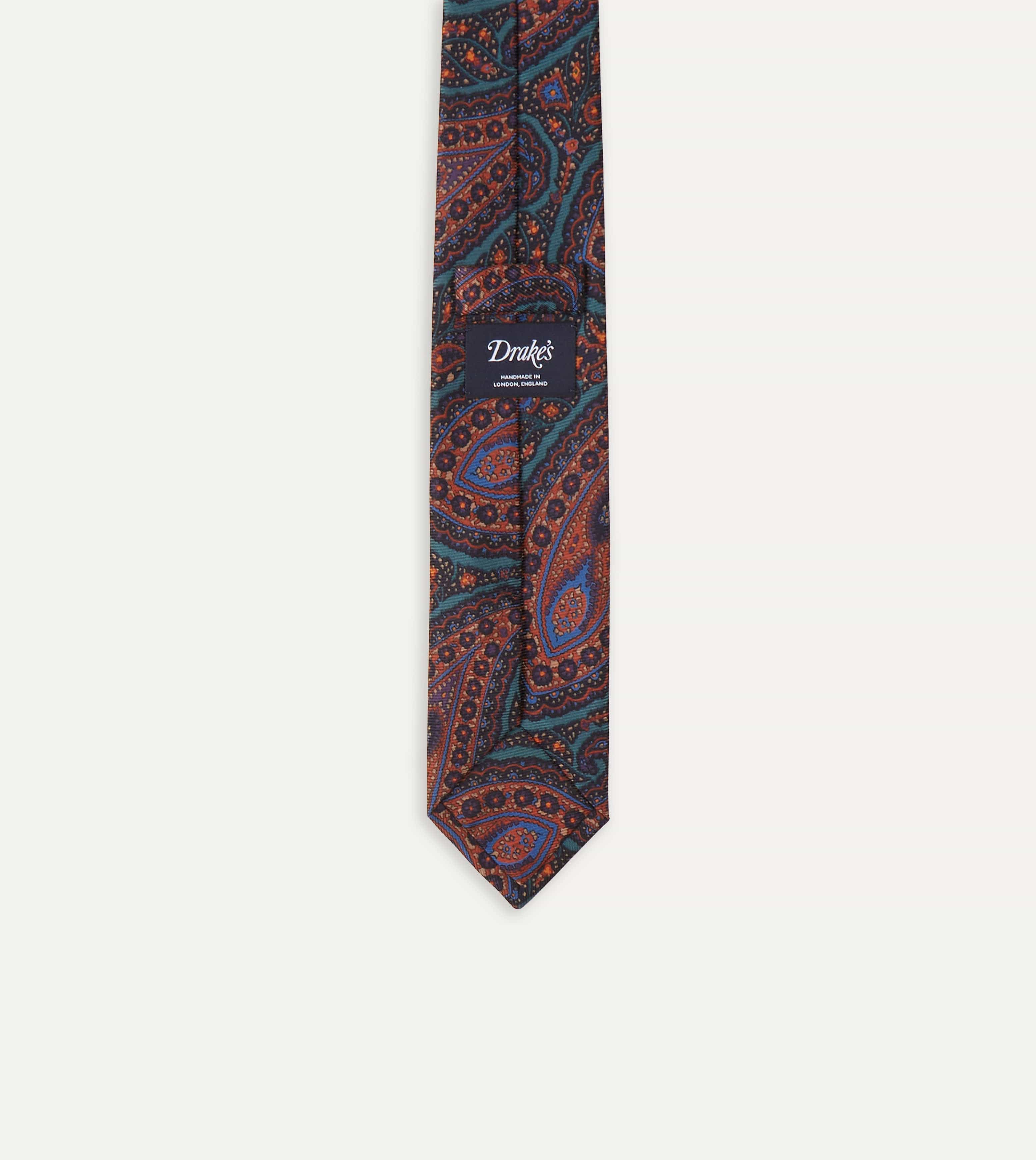 Green Big Paisley Print 40oz Madder Silk Tie - Image 5