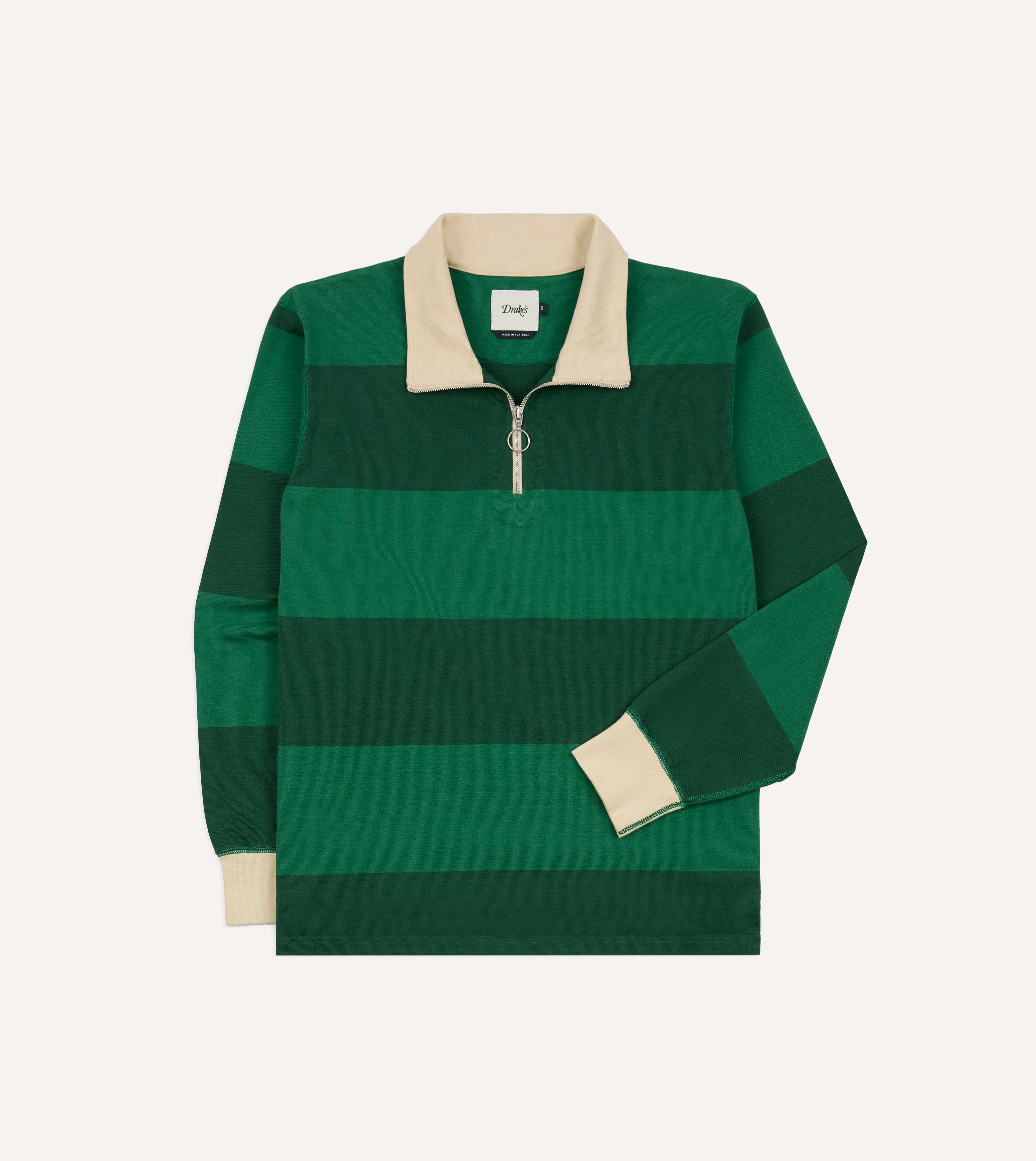 Green Block Stripe Cotton Quarter Zip Rugby Shirt - Image 3