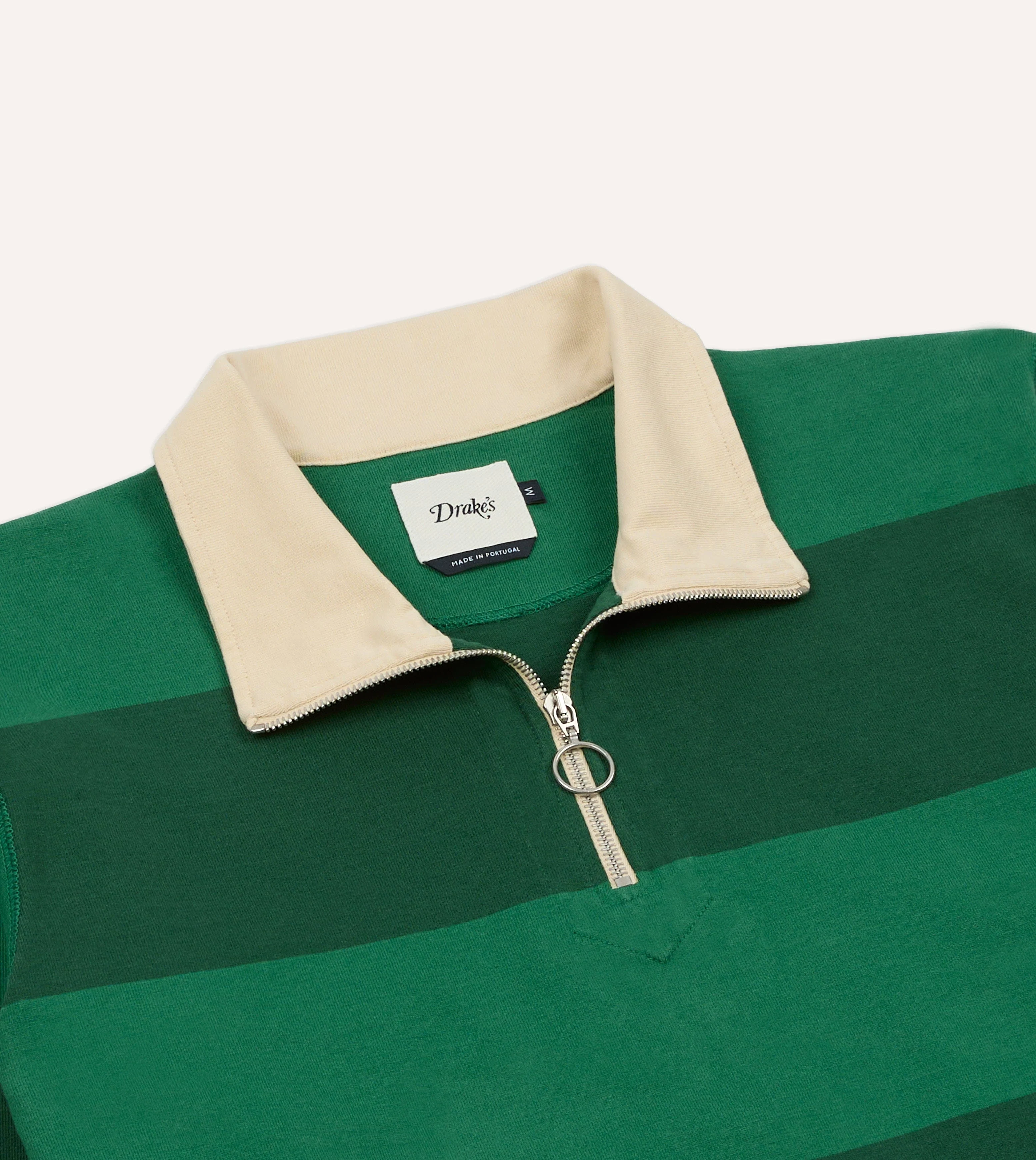Green Block Stripe Cotton Quarter Zip Rugby Shirt - Image 5