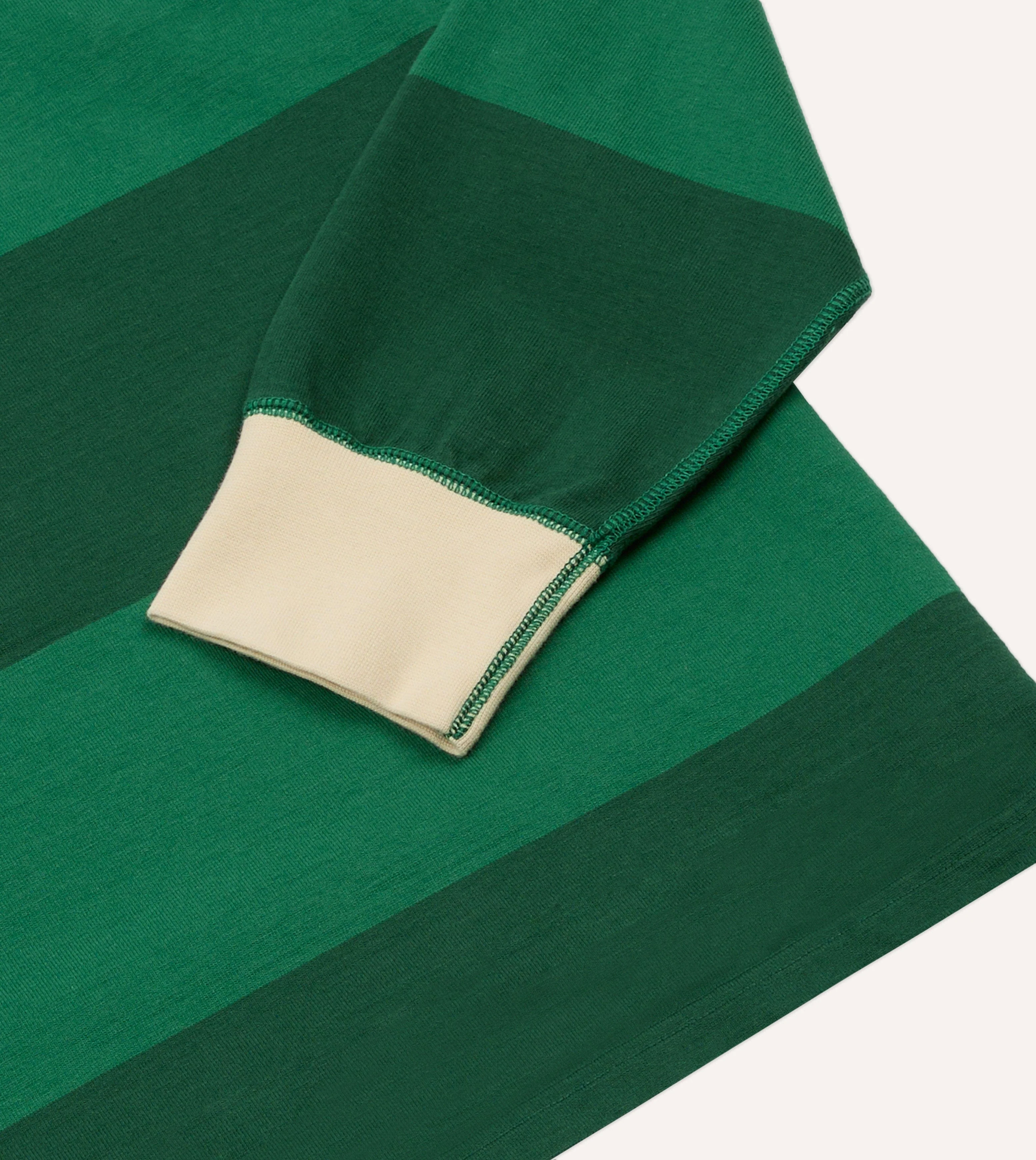 Green Block Stripe Cotton Quarter Zip Rugby Shirt - Image 6