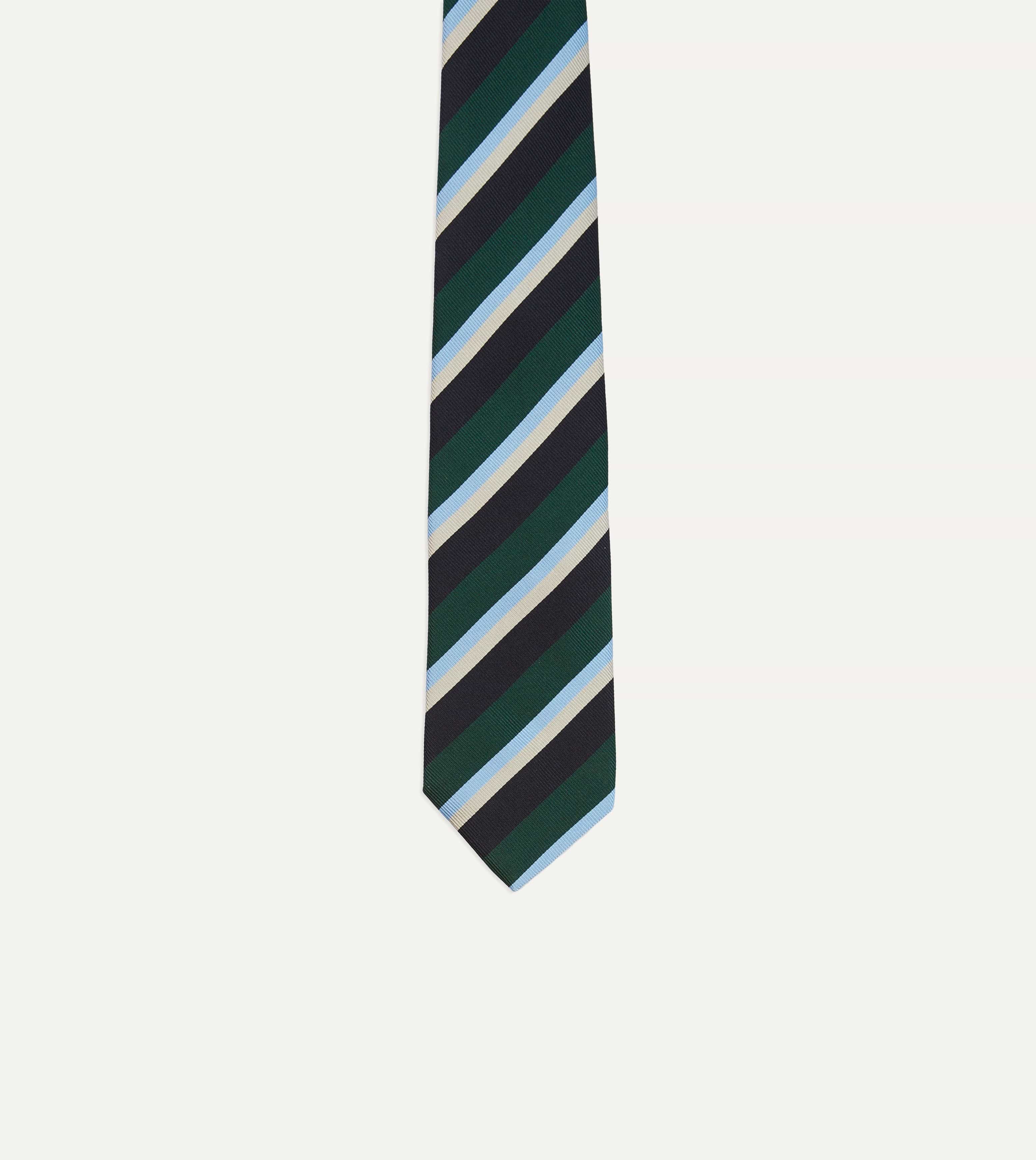 Green, Blue and White Multi Stripe Mogador Silk Tipped Tie - Image 3