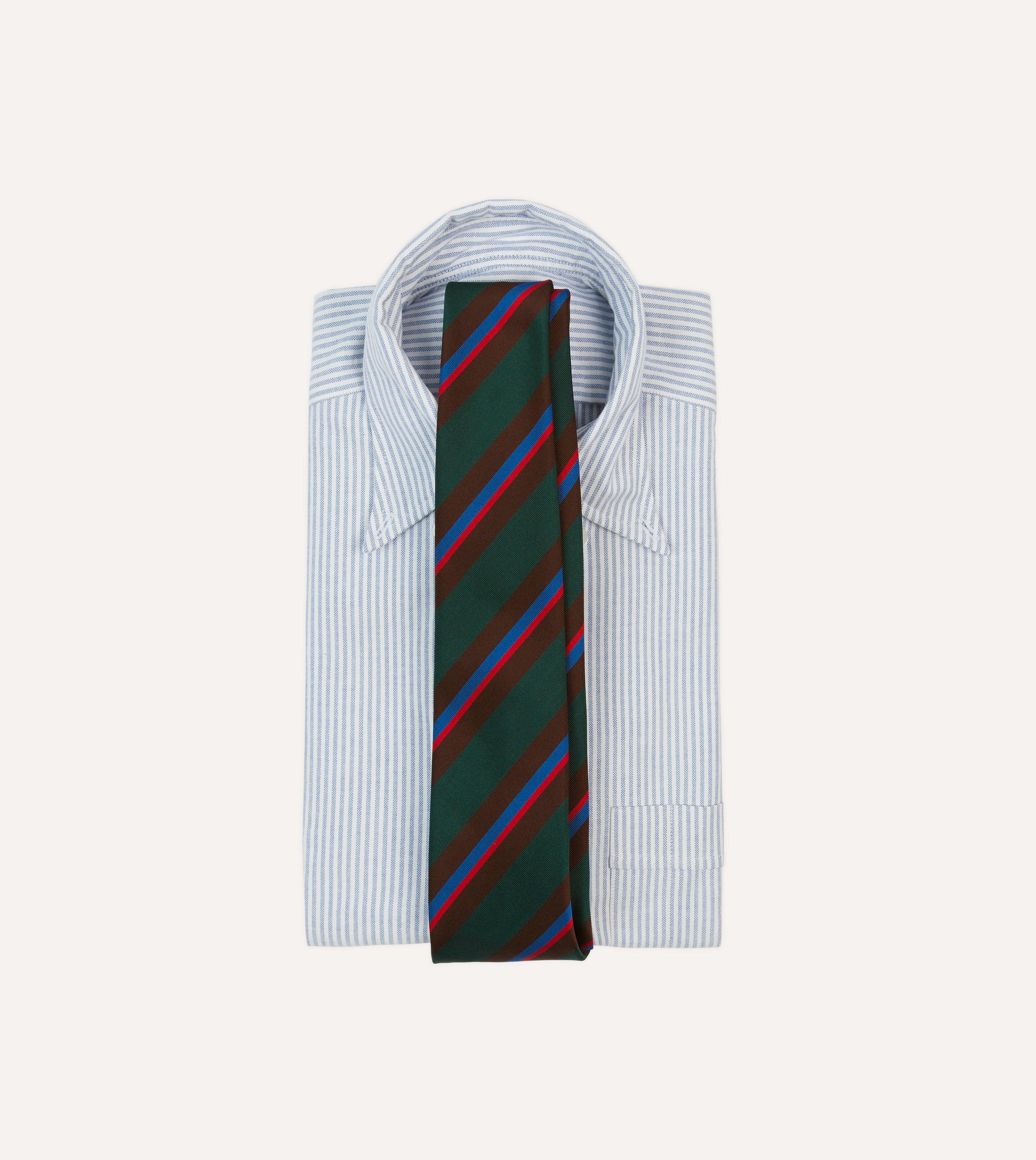 Green, Brown and Red Stripe Mogador Silk Tipped Tie - Image 2