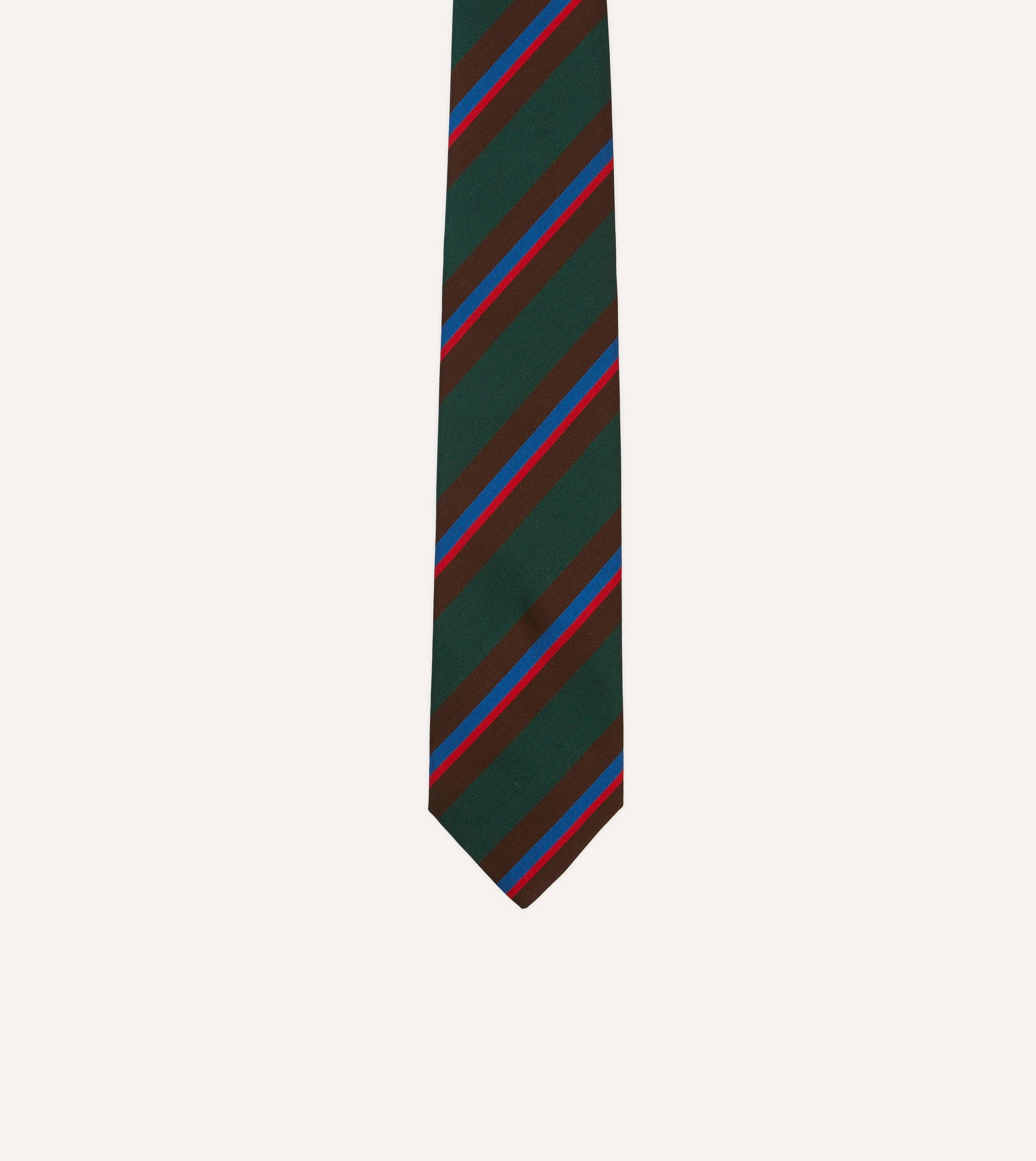 Green, Brown and Red Stripe Mogador Silk Tipped Tie - Image 3