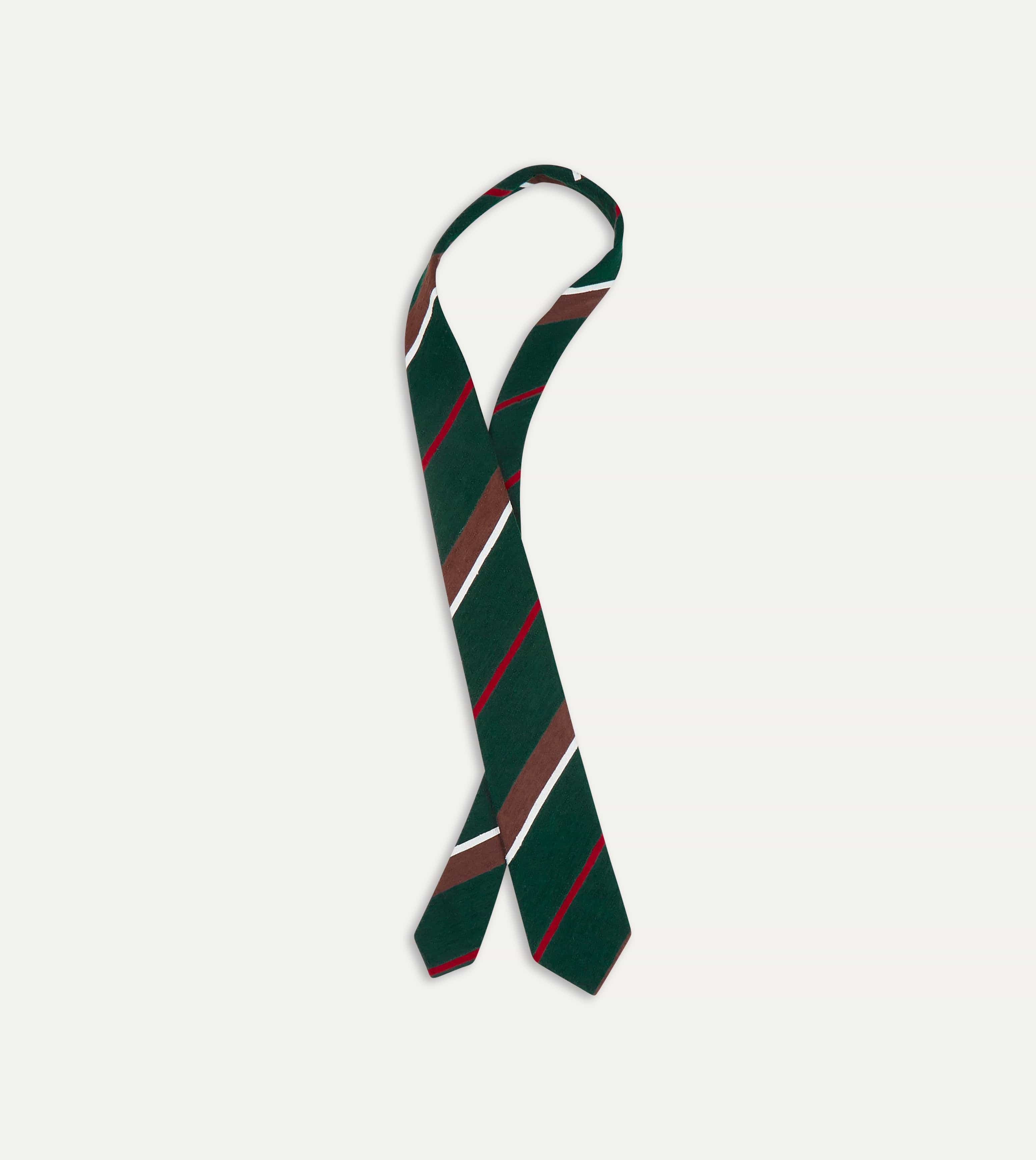 Green, Brown and White Stripe Shantung Silk Tie - Image 3