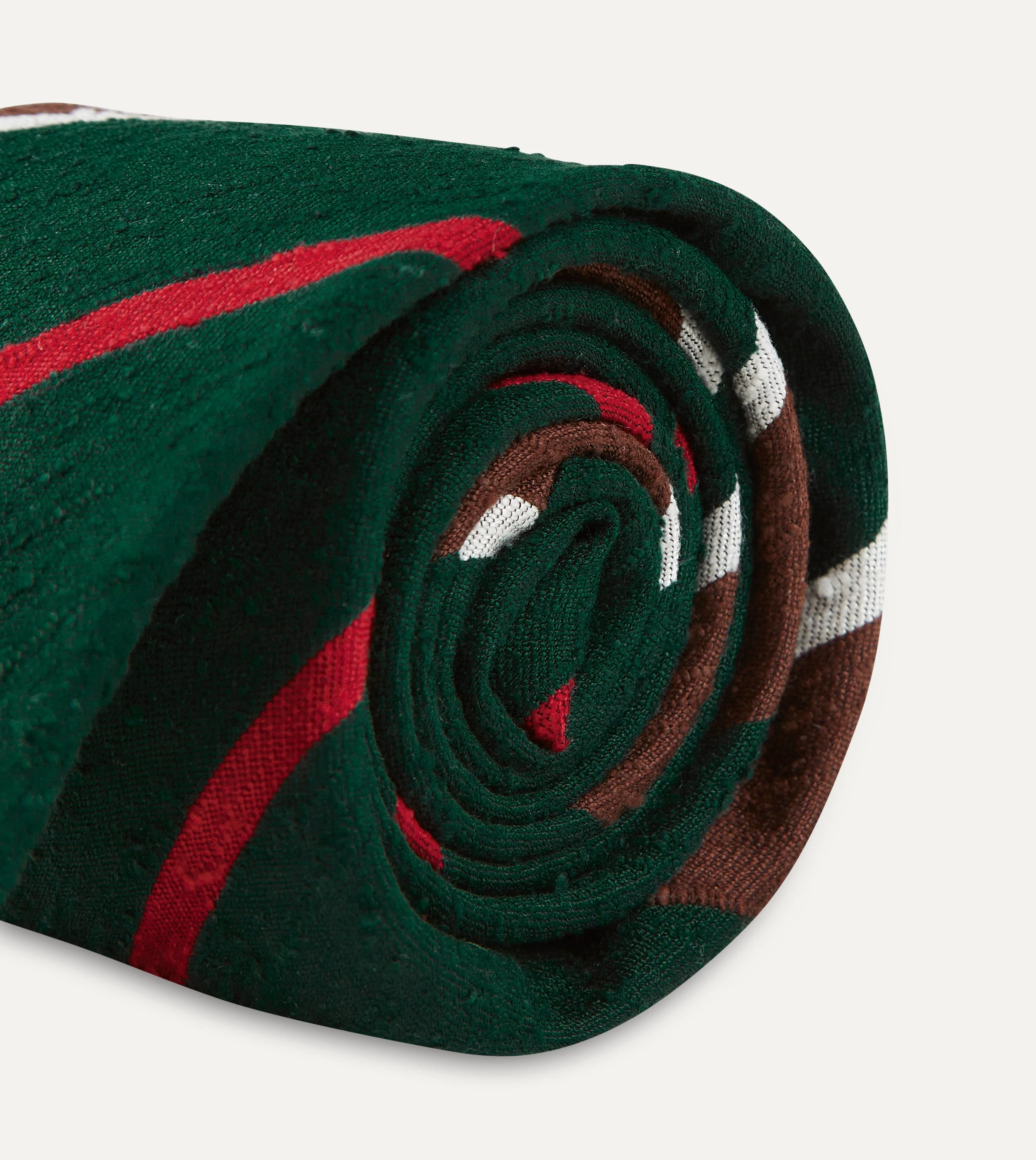 Green, Brown and White Stripe Shantung Silk Tie - Image 5