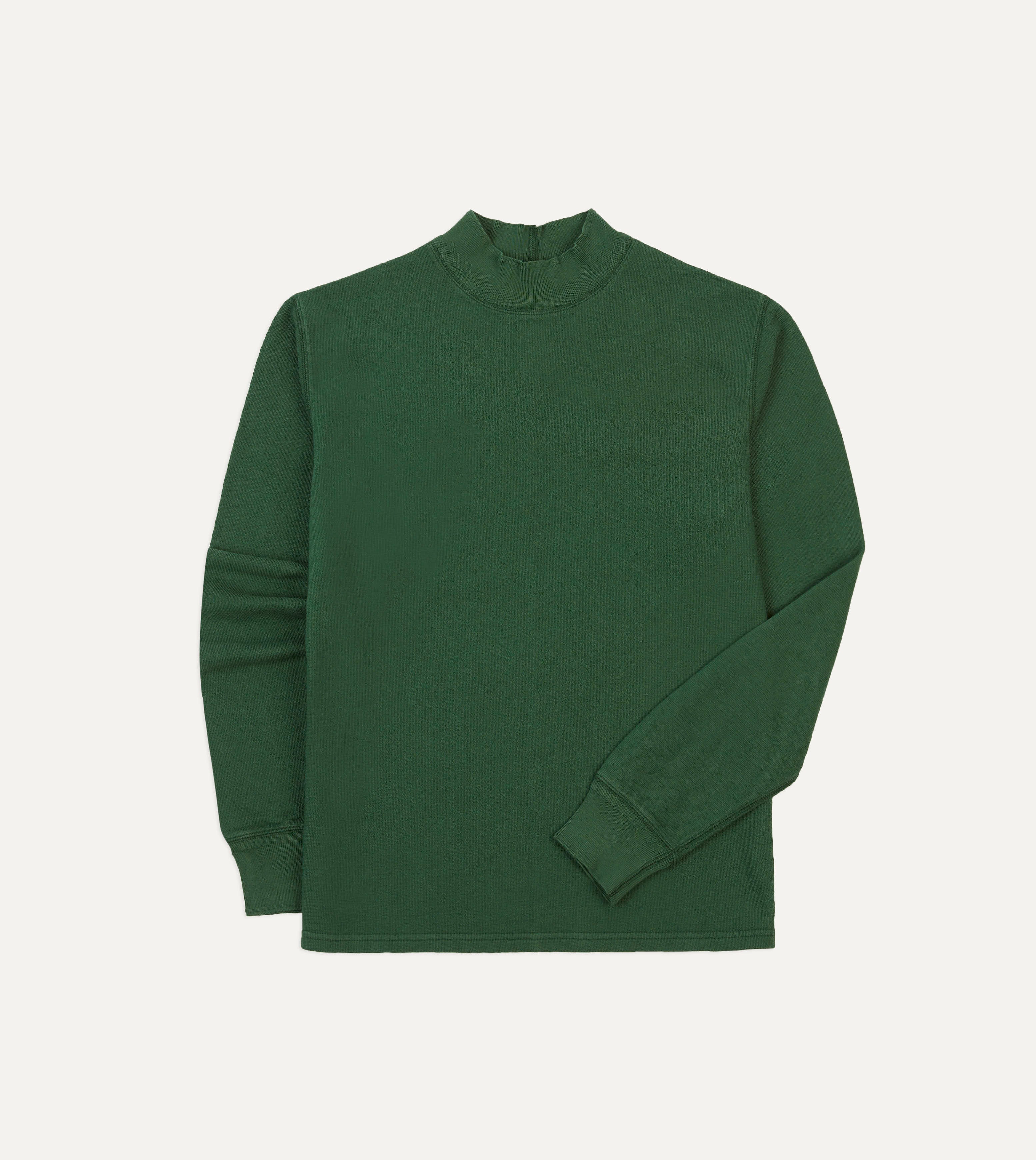 Green Cotton Long-Sleeve Mock Neck Hiking T-Shirt