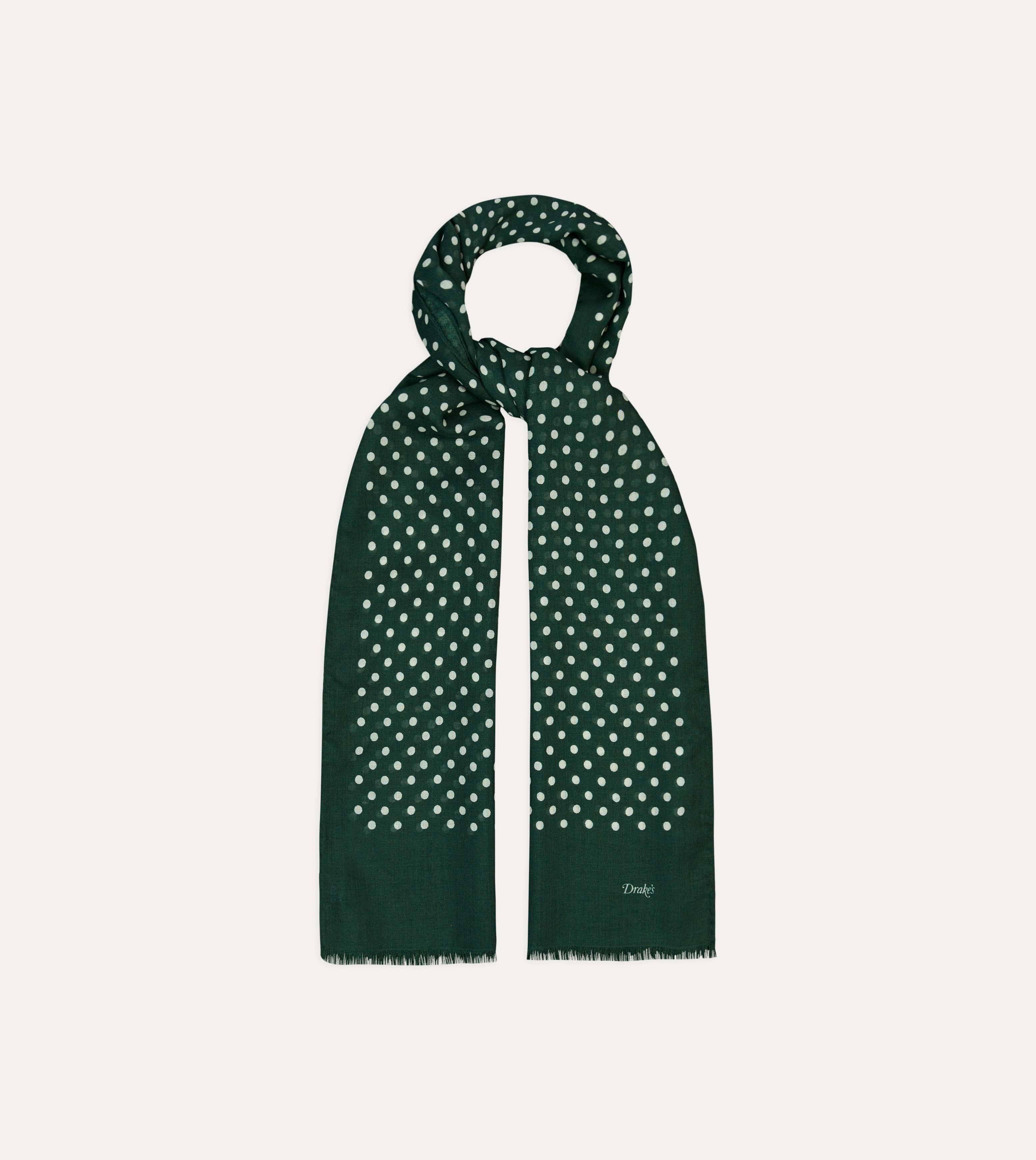 Green Hand-Drawn Polka Dot Wool Scarf - Image 3